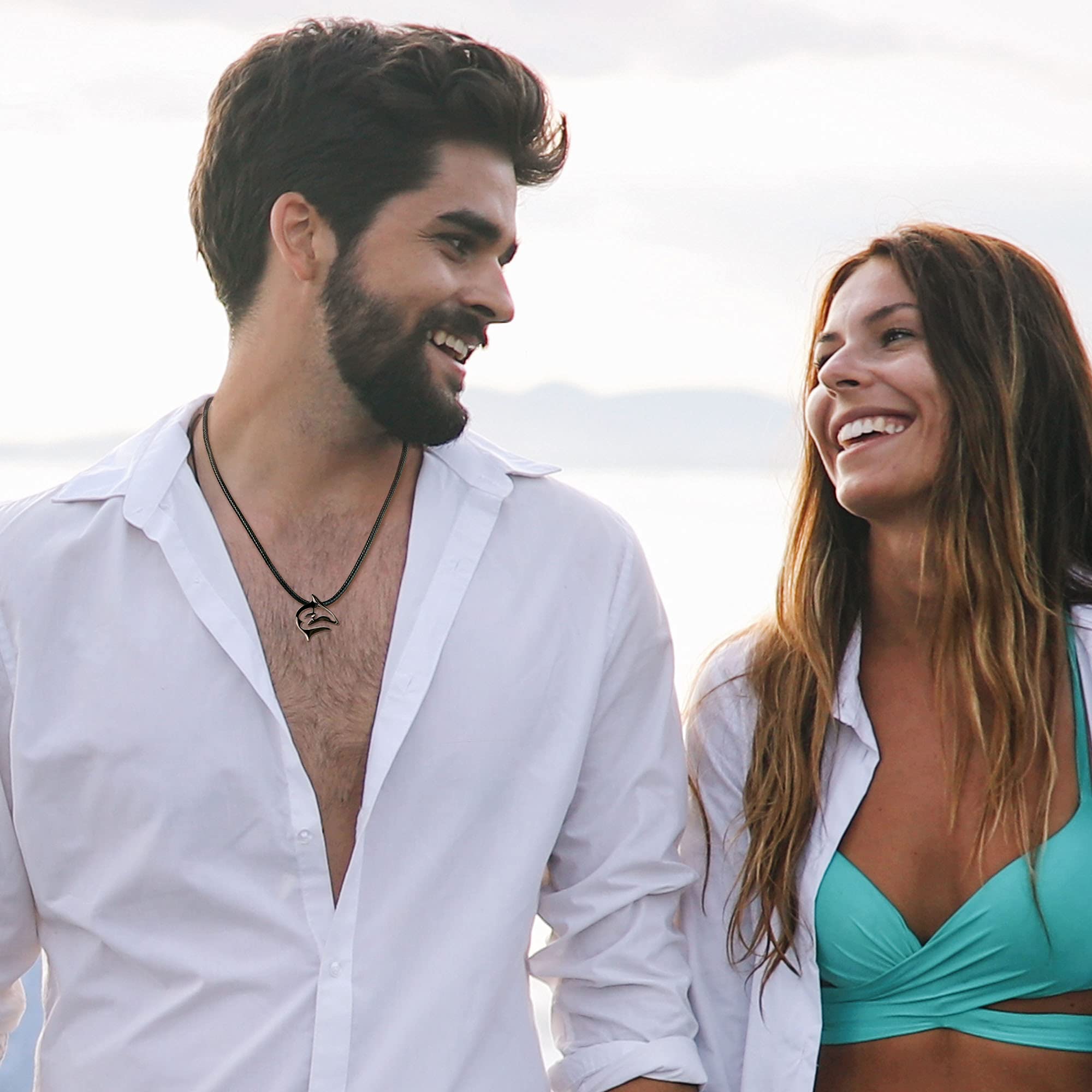 Shark Necklace for Men & Women - Hematite Shark Tooth Pendant, Jet Black Reef Shark Jewelry, Unique Gifts for Shark Lovers | Perfect for Scuba Diving, Beach Parties & Marine Life Enthusiasts
