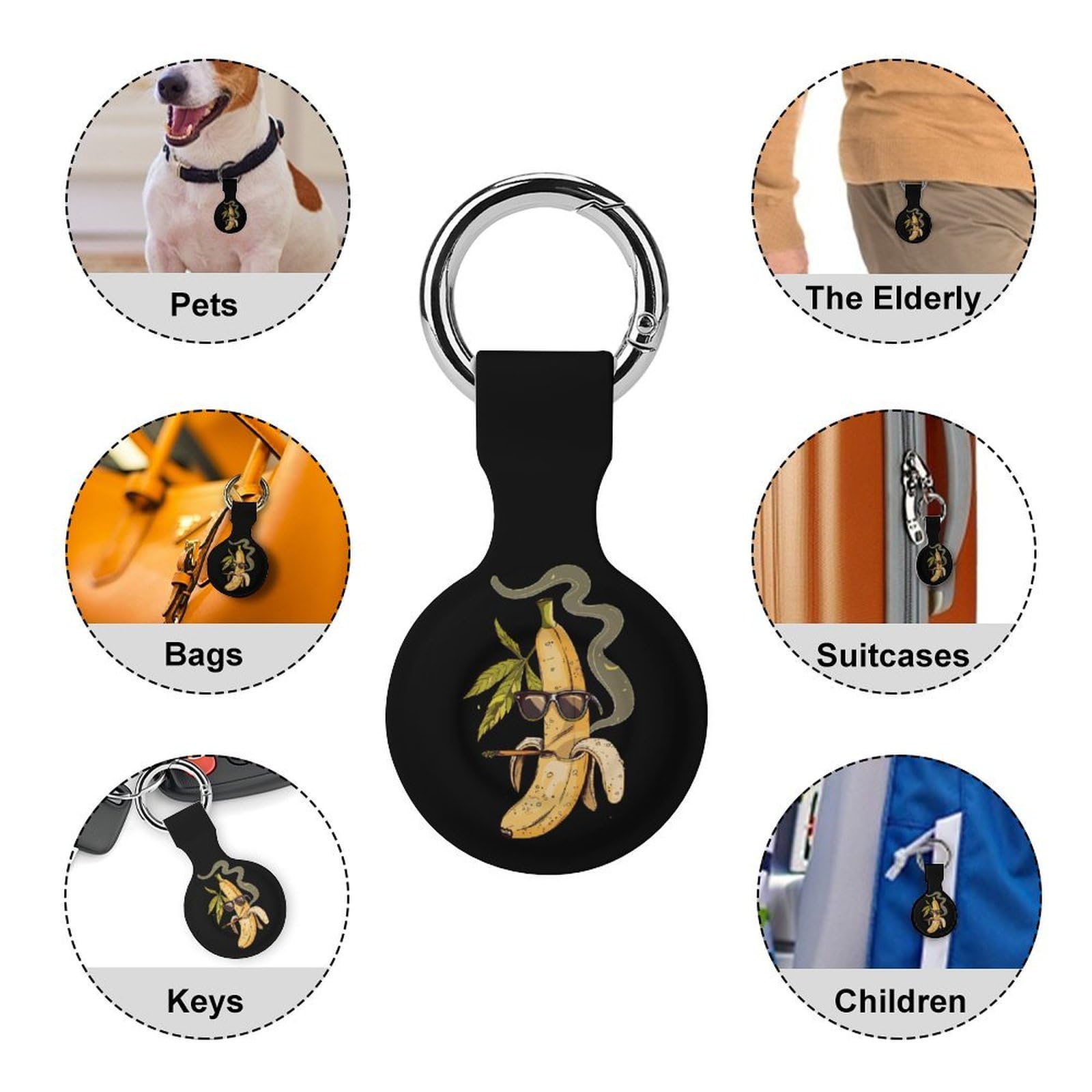 Banana Silicone Airtag Case with Keychain - for Wallet, Luggage & Pets