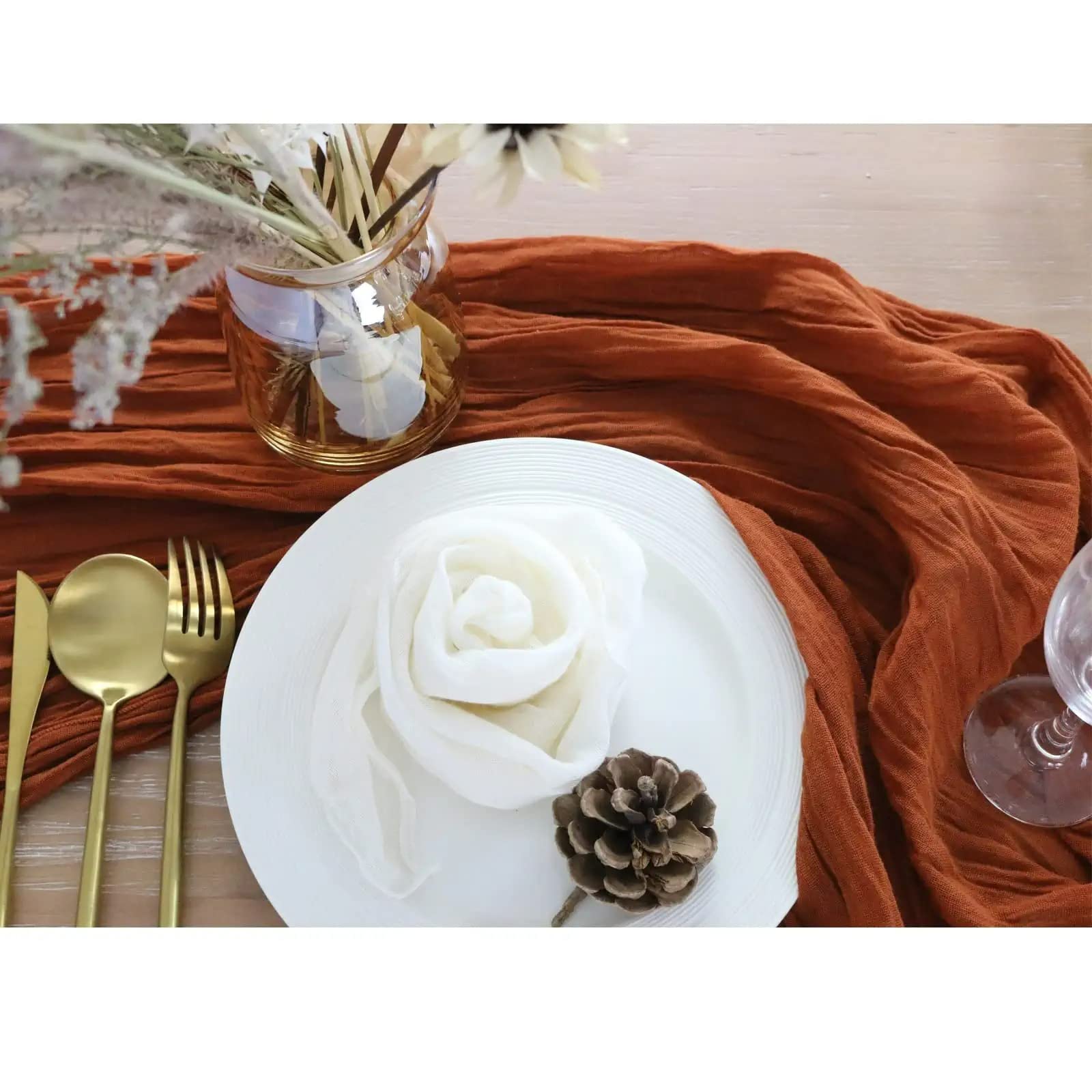 8 Pack Cheesecloth Table Runner - 10ft Terracotta Wedding Party Tablecloth for Rustic Decor, Buffet, Picnic & Outdoor Events