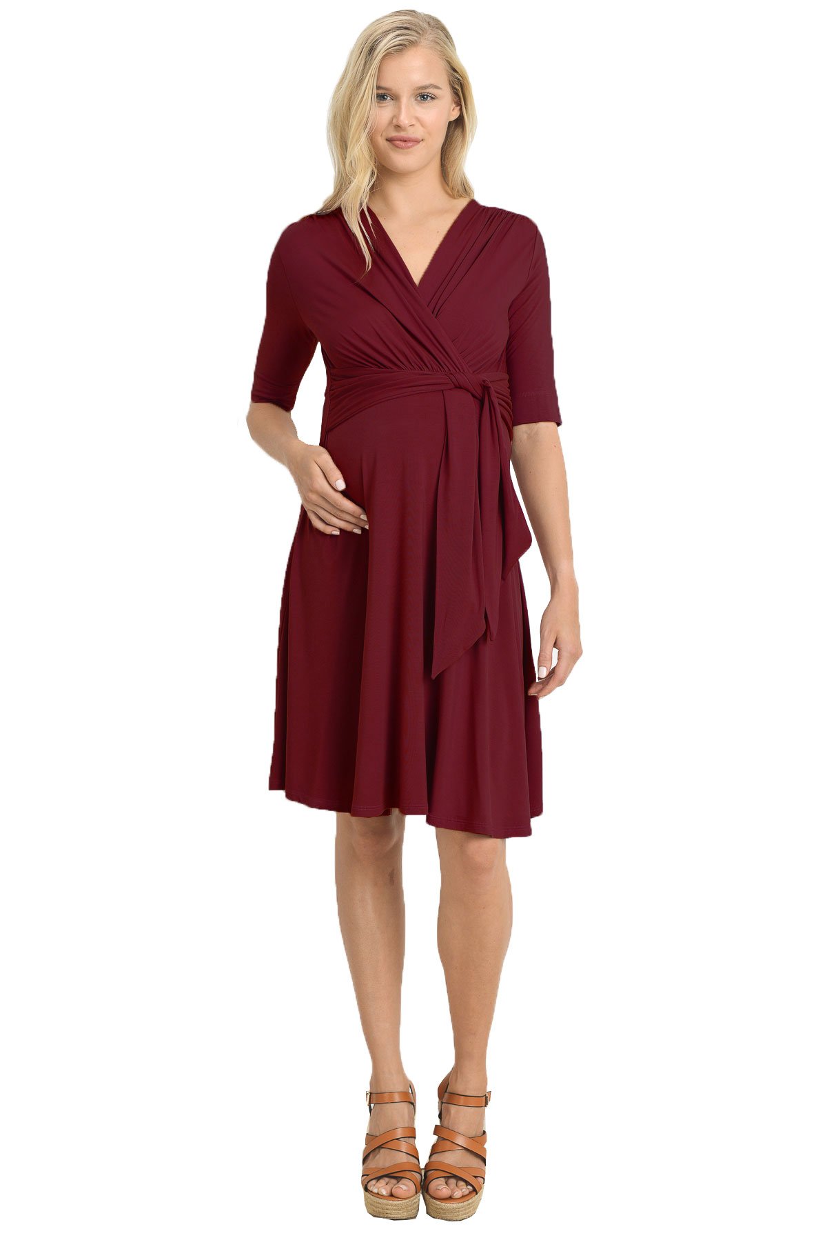 LaClef Women's Maternity Wrap Dress with Adjustable Tie Waist Belt - Comfortable Pregnancy Clothes for Work, Party & Everyday Wear