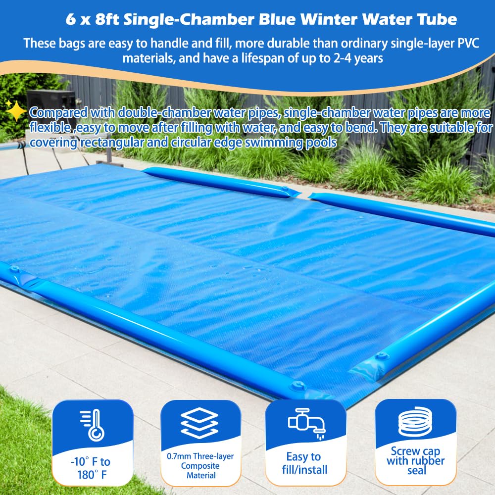 0.7mm Thickened Blue Winter Water Tubes for Swimming Pool Covers - 12 Pack of 8ft Heavy Duty Pool Cover Water Bags with 3-Layer Composite Material - Perfect for Winterizing and Protecting Inground/Above Ground Pools