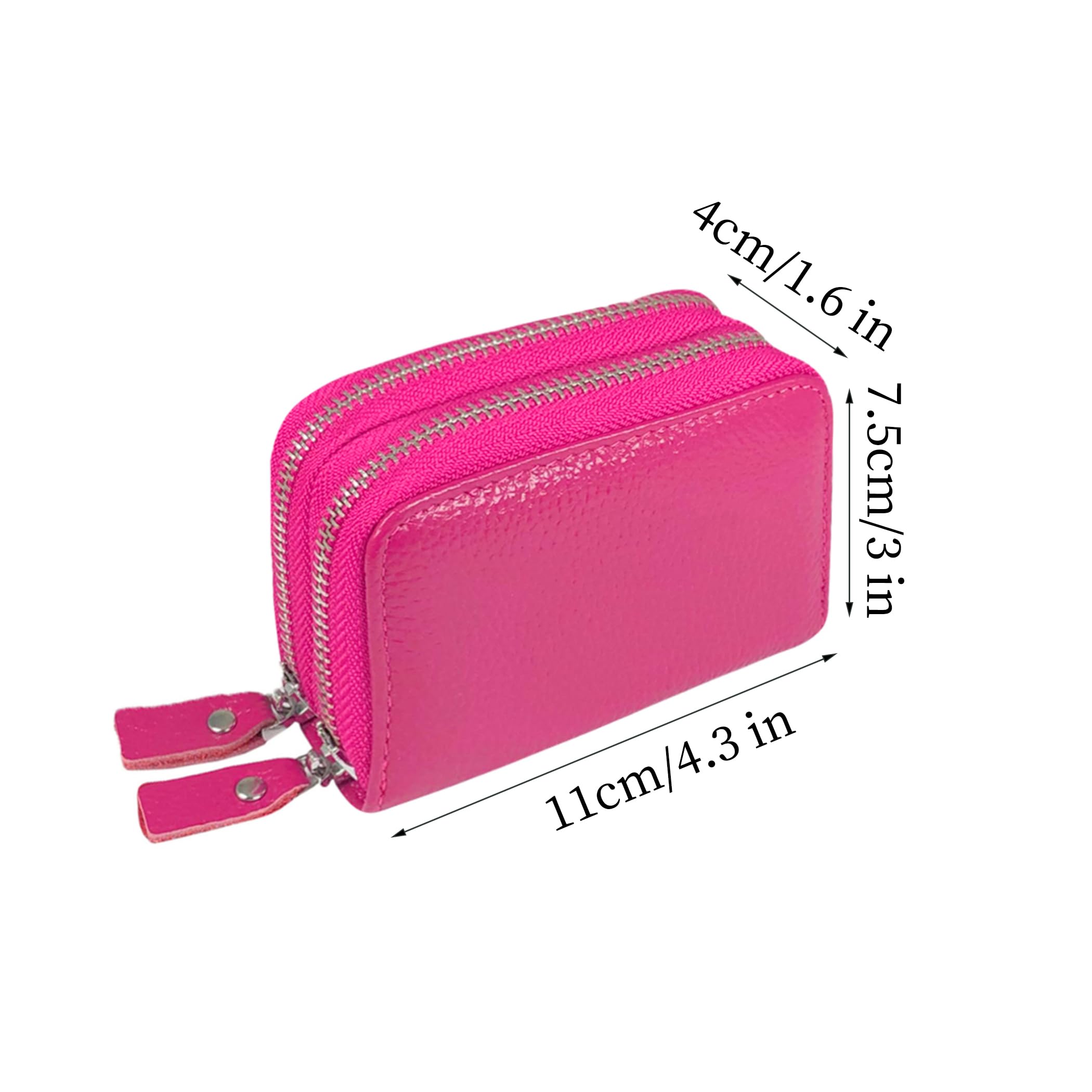 RFID Blocking Leather Credit Card Wallet for Women - Accordion Style Zip Wallet with Multiple Compartments | Perfect for Travel, Shopping & Everyday Use (Rose Red)