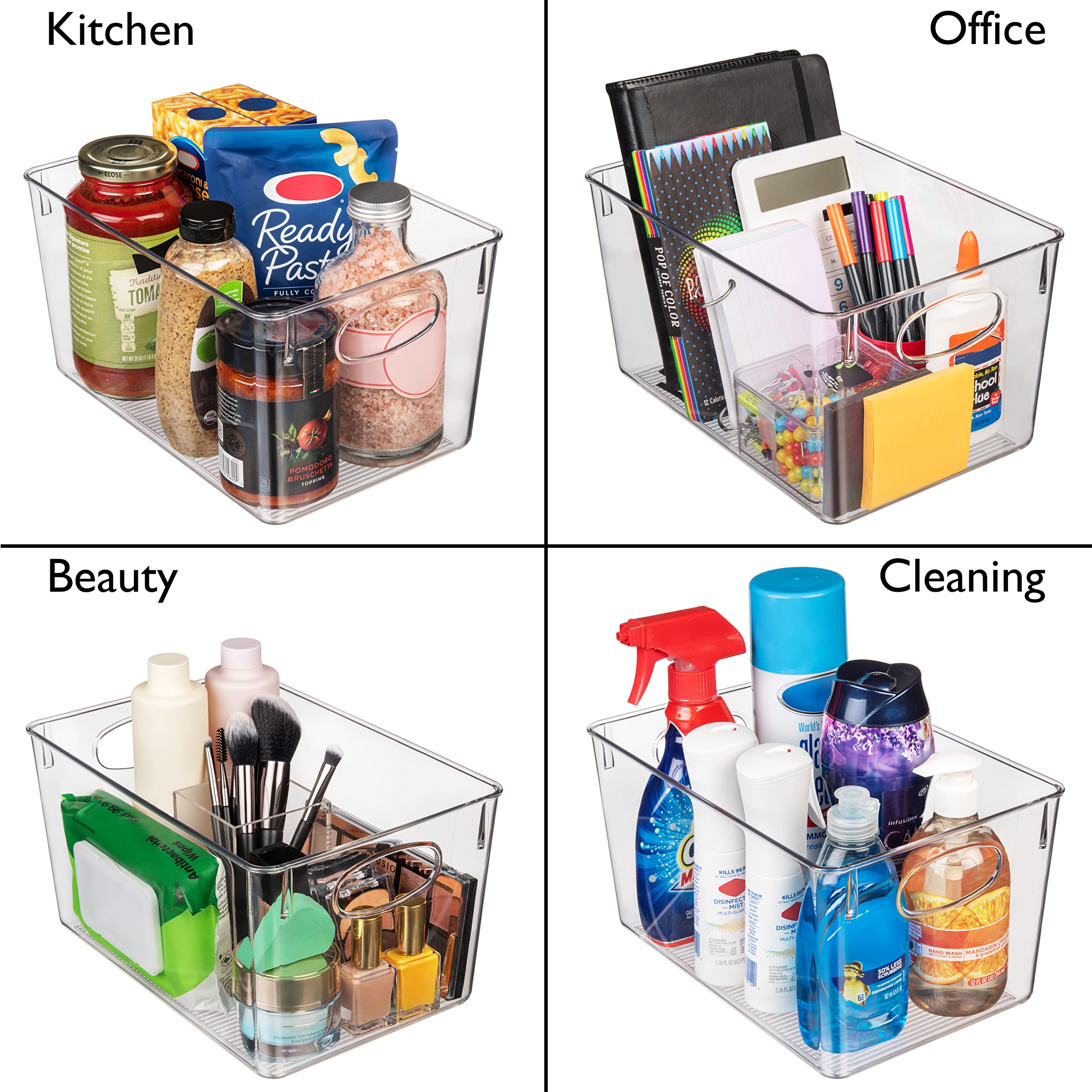 ClearSpace Plastic Storage Bins with Lids - 4 Pack Pantry & Fridge Organizers, Kitchen Cabinet Storage Containers for Food, Snacks, Spices | Space-Saving Home Organization Solution for Clutter-Free Kitchen & Pantry
