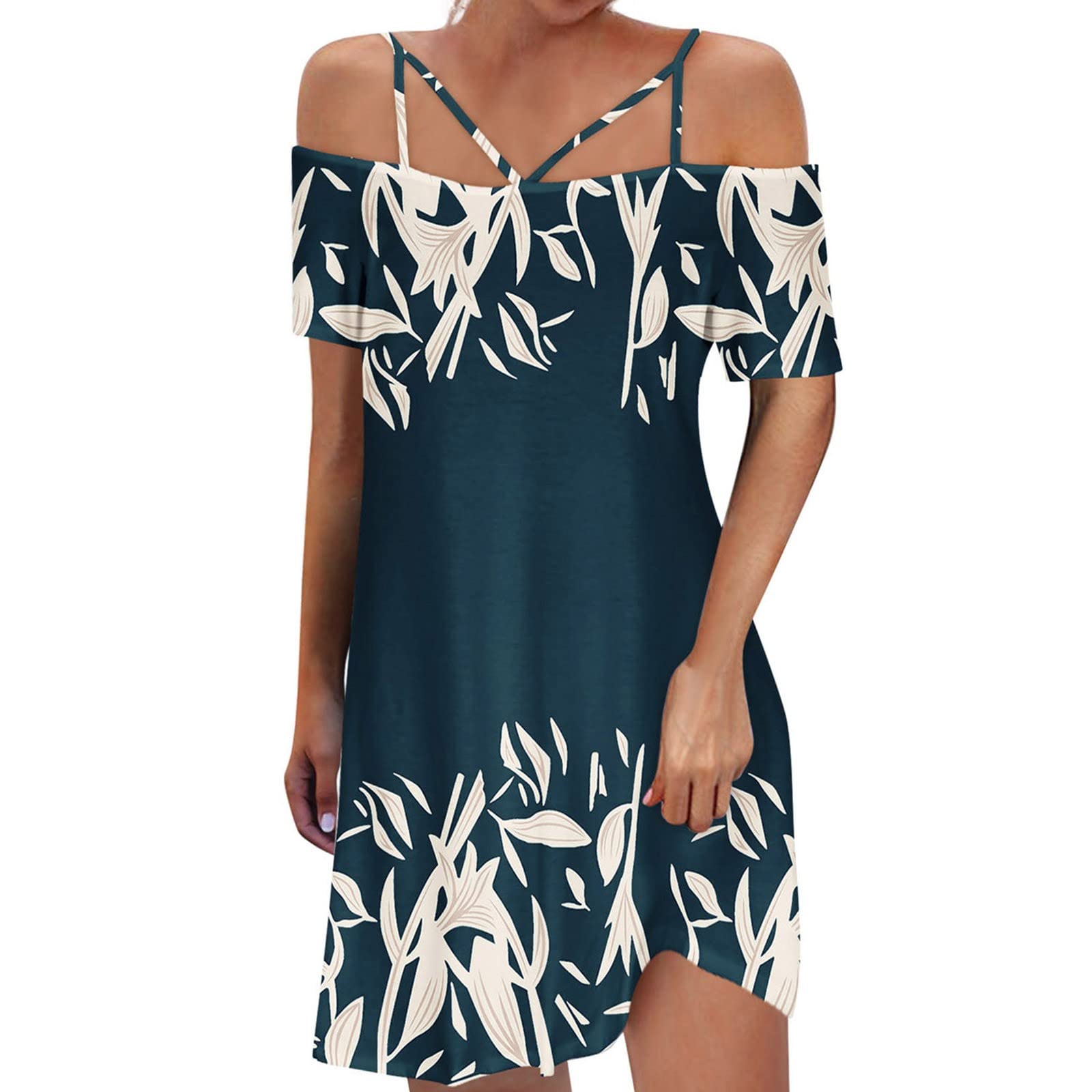 Elegant Off Shoulder Printed Midi Dress for Women - Adjustable Straps, Casual & Sexy High-End Fashion - Perfect for Date Nights, Parties & Summer Outings
