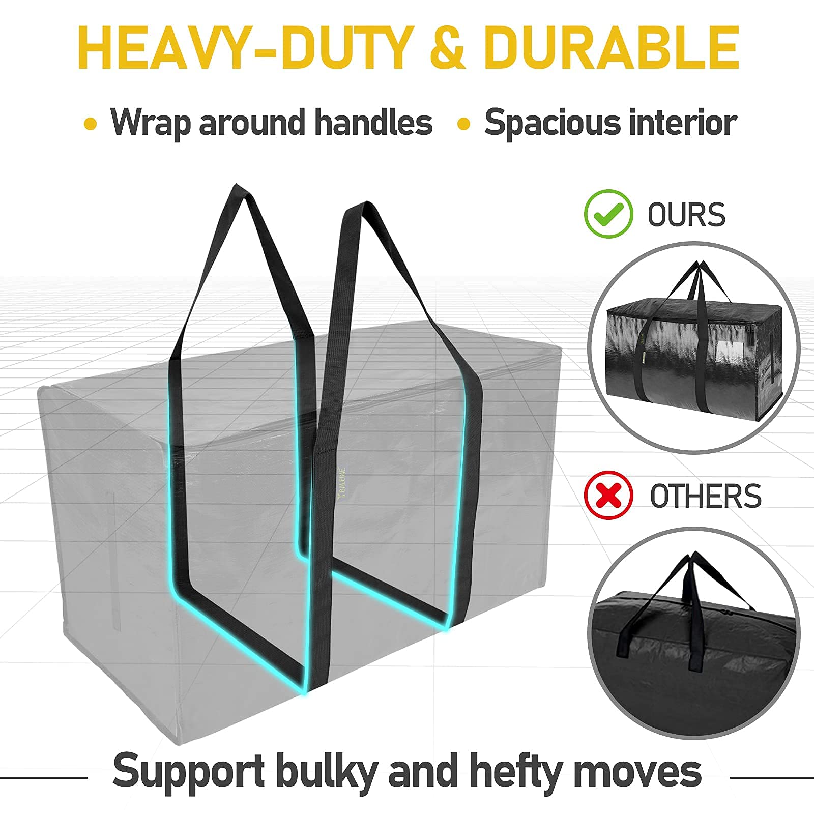TICONN 12+6 Pack Extra Large Moving Bags with Handles - Heavy Duty Storage Bags for Moving, Travel, Clothes & Home Organization (Perfect for College Dorm, Apartment Relocation & Vacation Packing)