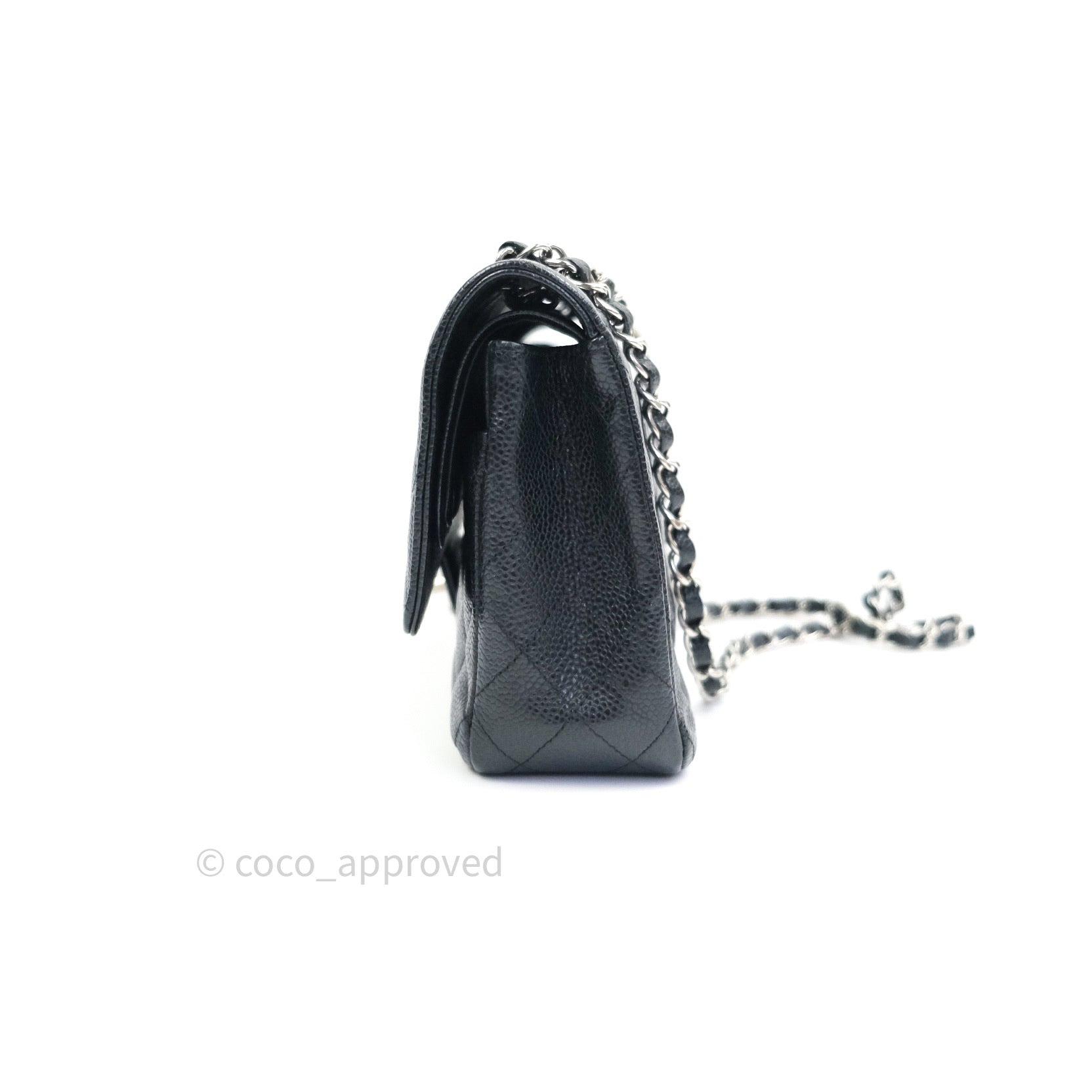 Chanel Classic M/L Medium Double Flap Bag Black Caviar Silver Hardware - Luxury Designer Handbag for Women, Perfect for Work, Evening Events & Special Occasions