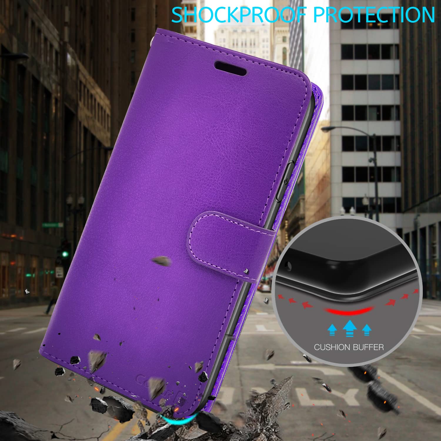 Google Pixel 6a Case with RFID Blocking - Purple PU Leather Wallet Cover for Daily Use