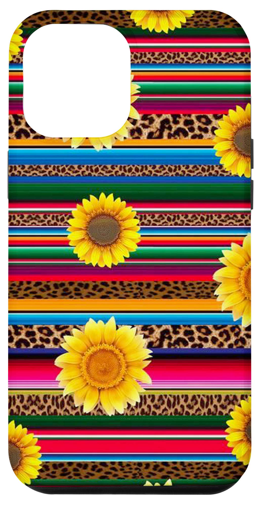 iPhone 12 Pro Max Case - Mexican Serape Leopard Sunflower Striped Pattern Protective Cover | Durable Slim Fit Phone Case for Everyday Use, Travel & Outdoor Activities