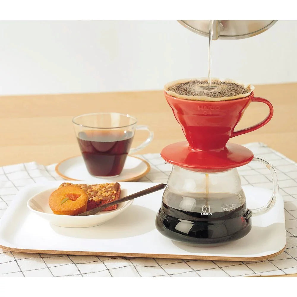 Hario V60 Ceramic Coffee Dripper 1-4 Cups - Red Pour Over Coffee Maker for Home Brewing & Specialty Coffee Lovers