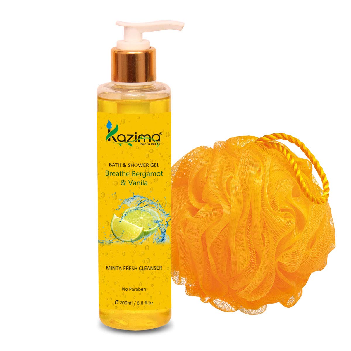 KAZIMA Bergamot & Vanilla Bath and Shower Gel - Luxury Body Wash with Apricot & Lemon Extract - 200ML Paraben-Free - Perfect for Relaxing Spa Nights & Gift Sets