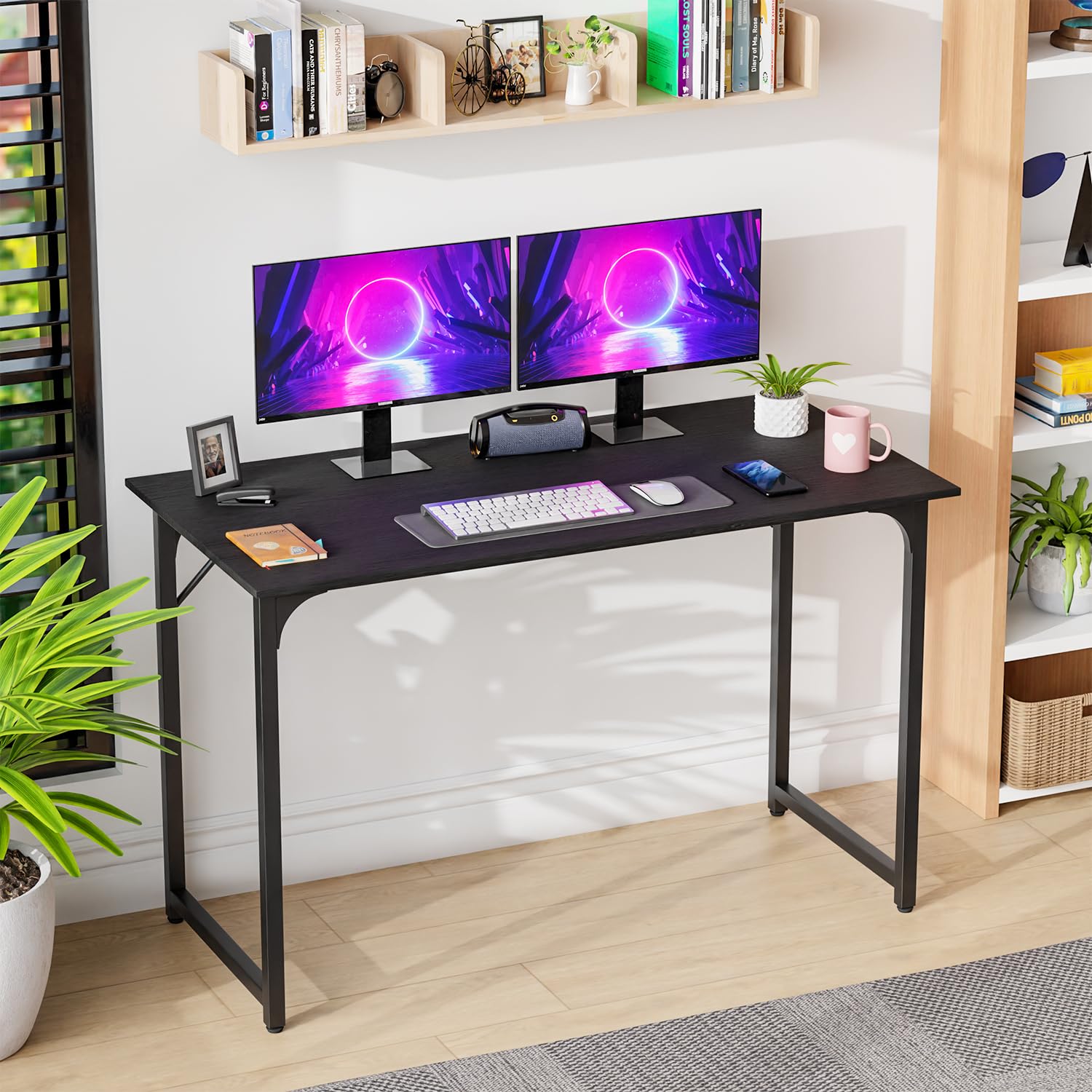 47 Inch Computer Gaming Desk - Modern Simple Style Wood & Metal Workstation for Home Office, Writing, Art & PC Use - Black (PayLessHere) | Perfect for Small Spaces, Online Classes & Remote Work