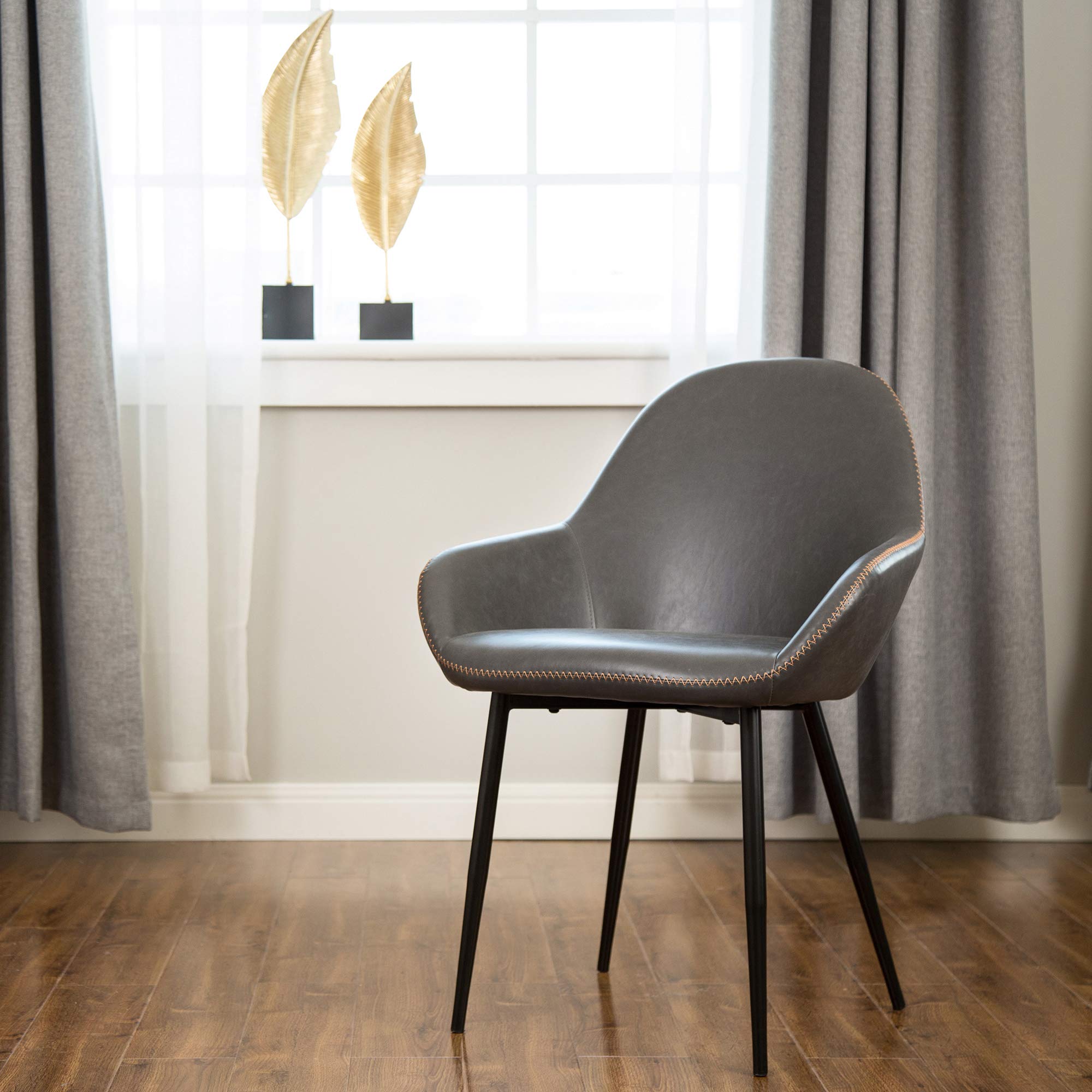 Glitzhome Mid-Century Modern Leatherette Dining Chairs - Set of 2, Gray | Stylish & Comfortable Seating for Kitchen, Dining Room & Office | Perfect for Small Spaces & Modern Home Decor