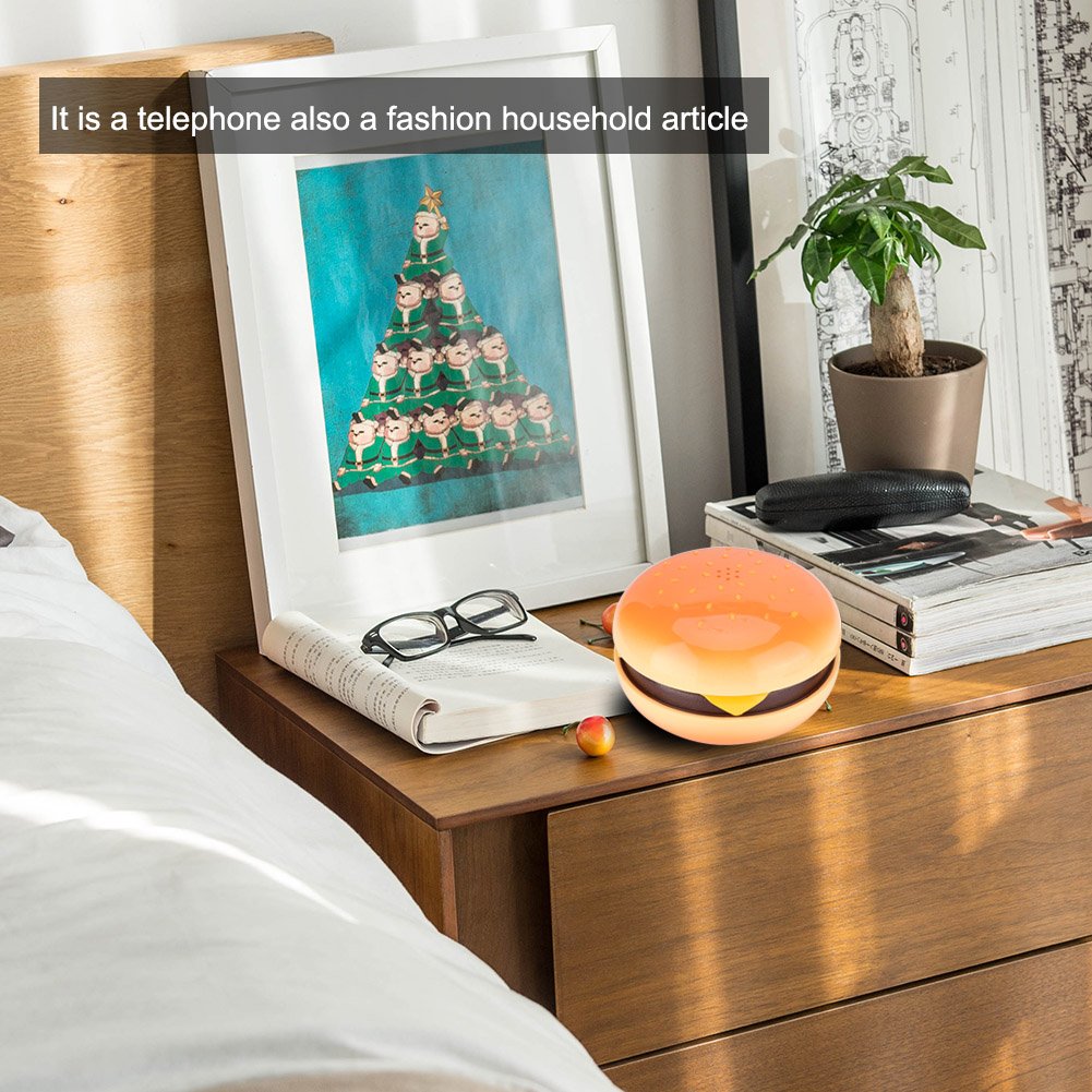 Retro Hamburger Phone - Wired Landline Telephone for Home, Office & Restaurant | Novelty Burger-Shaped House Phone with Fun Design | Perfect Gift for Kids & Burger Lovers | Great for Kitchen Decor, Diner Themed Rooms & 80s Nostalgia Collections