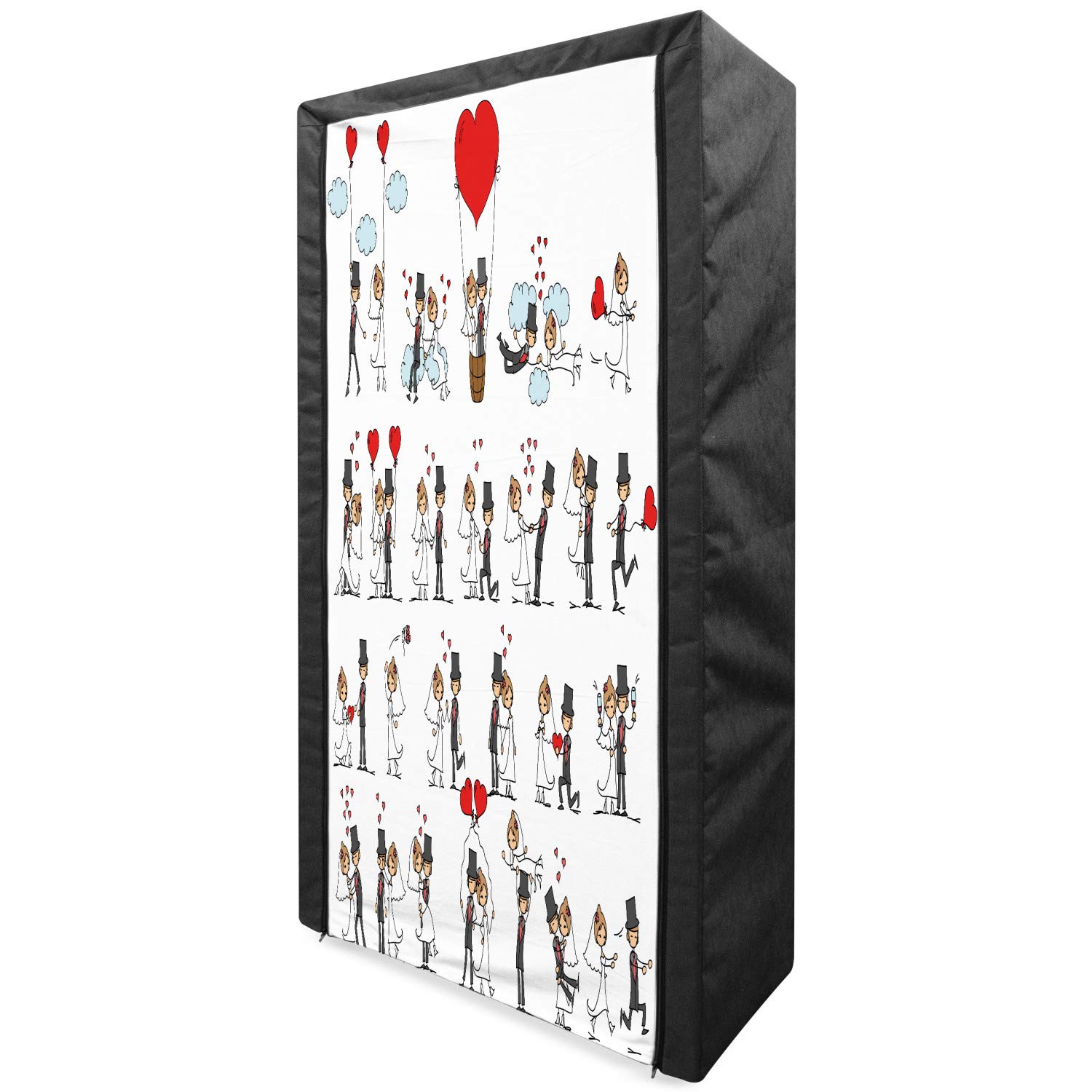Ambesonne Wedding Portable Fabric Wardrobe - Cartoon Couple on Clouds with Hearts Love Theme - 33.5