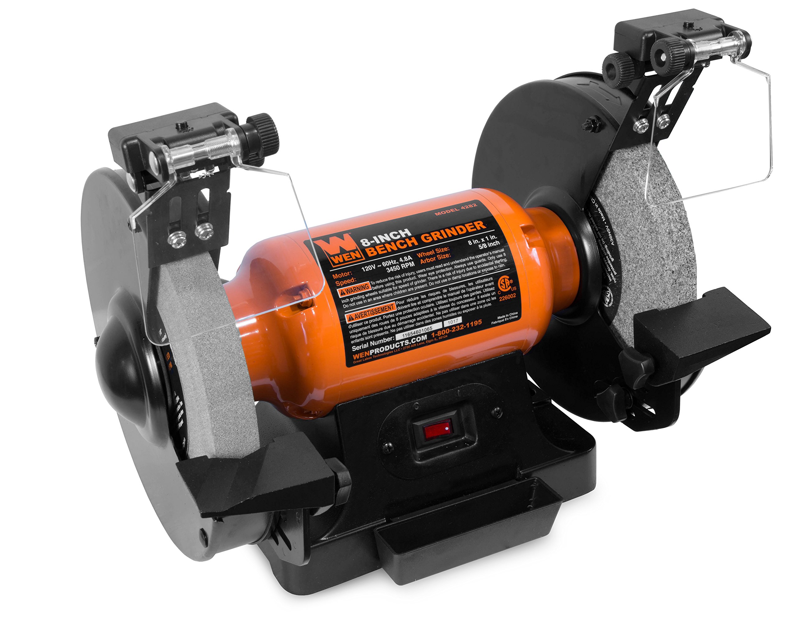 WEN BG4282 4.8-Amp 8-Inch Single Speed Bench Grinder with LED Work Lights & 4208T 2.3-Amp 8-Inch 5-Speed Cast Iron Benchtop Drill Press - Perfect for Metalworking, Woodworking, and DIY Home Projects