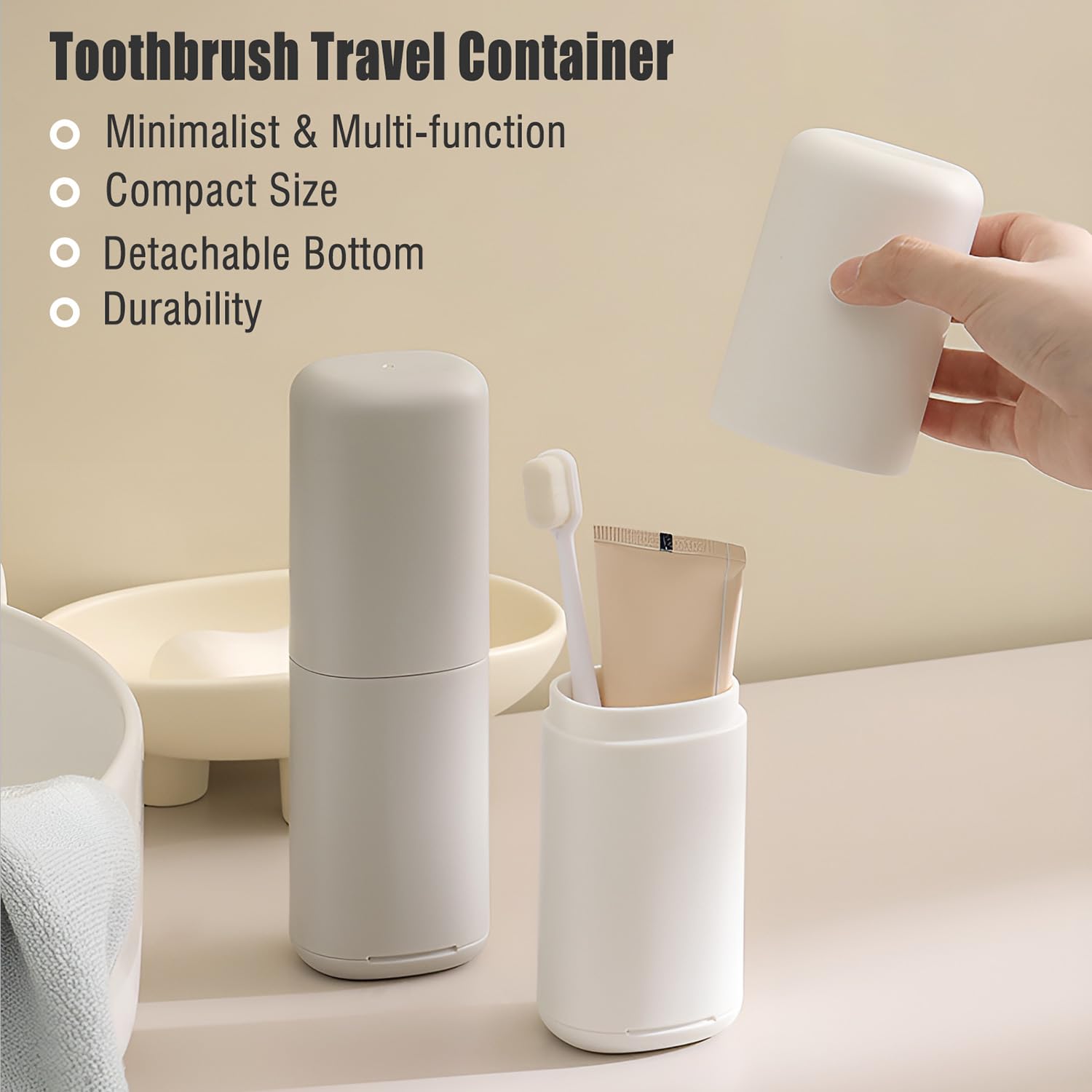 Portable Travel Toothbrush Holder with Cup Lid & Detachable Bottom - Compact Toothpaste and Toothbrush Organizer - Durable PP Material - Perfect for Travel, Camping, Gym, School, Office & Daily Use (1 Pack, White)