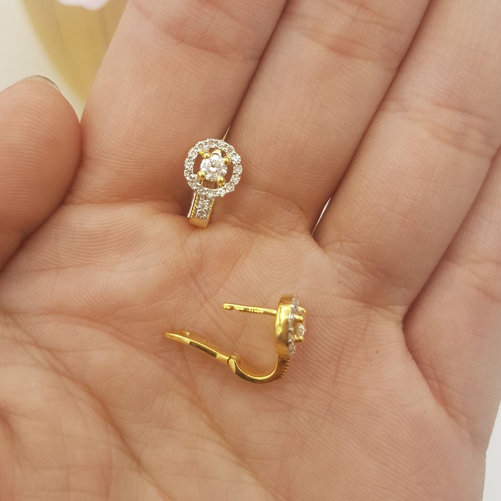 14K Solid Gold Round White Diamond Halo Hoop Earrings for Women | 0.50 Cttw Dazzlingrock Collection | Perfect for Weddings, Parties & Everyday Elegance