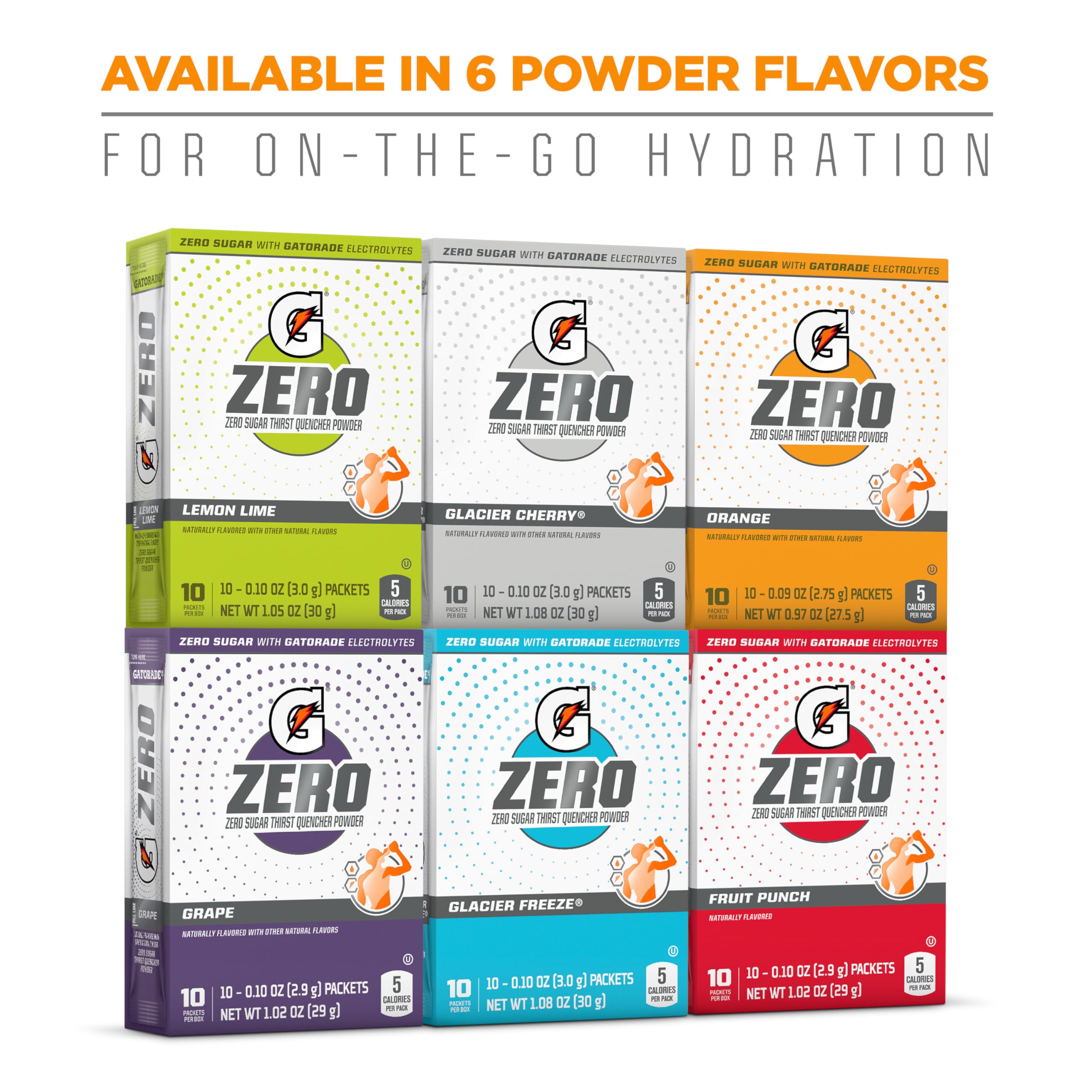Gatorade G Zero Powder, Fruit Punch Variety Pack - 10 Count (Pack of 5) | Sugar-Free Electrolyte Drink Mix for Hydration | Perfect for Sports, Workouts & Outdoor Activities