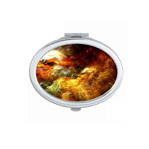DIYthinker Orange Sky Golden Nebula Landscape Mirror - Portable Folding Double-Sided Makeup Mirror with Stand for Travel, Home, and Vanity Use