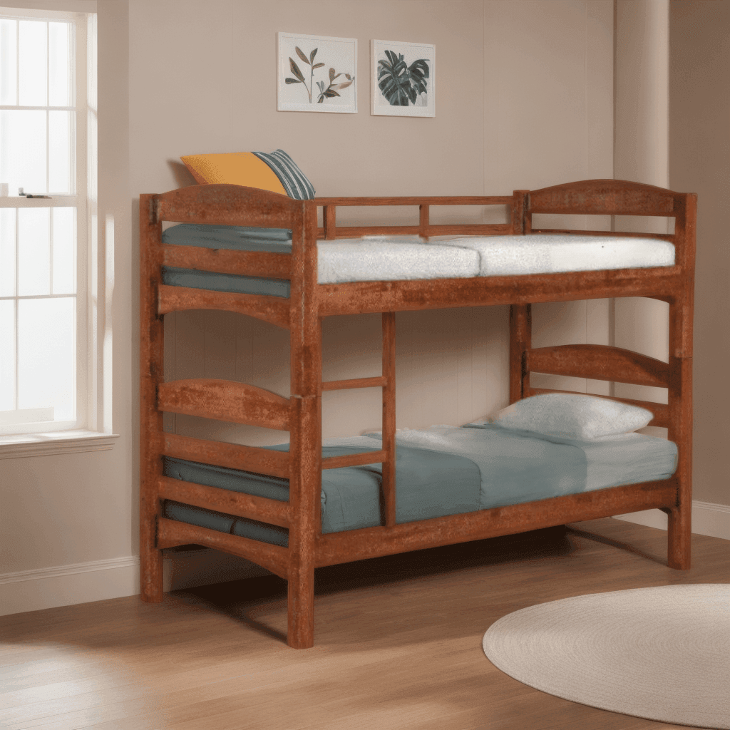 Fiona Cherry Wooden Double Decker Bed Frame - Twin Over Full Bunk Bed with Ladder & Guardrails - Space Saving Kids Bedroom Furniture for Siblings or Sleepovers