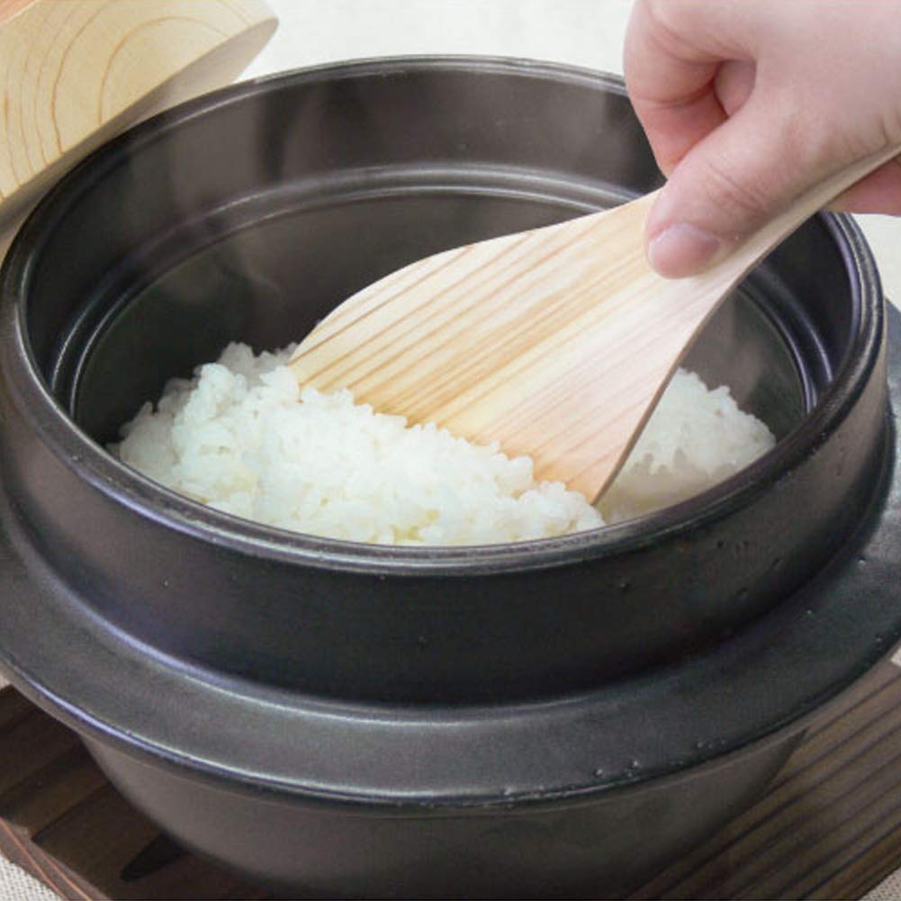 Premium Japanese Donabe Clay Rice Cooker Set - 3 Go (3 Cups) with Hinoki Wood Rice Scoop - Authentic Stovetop Pot for Sushi, Rice & Hot Pot Cooking