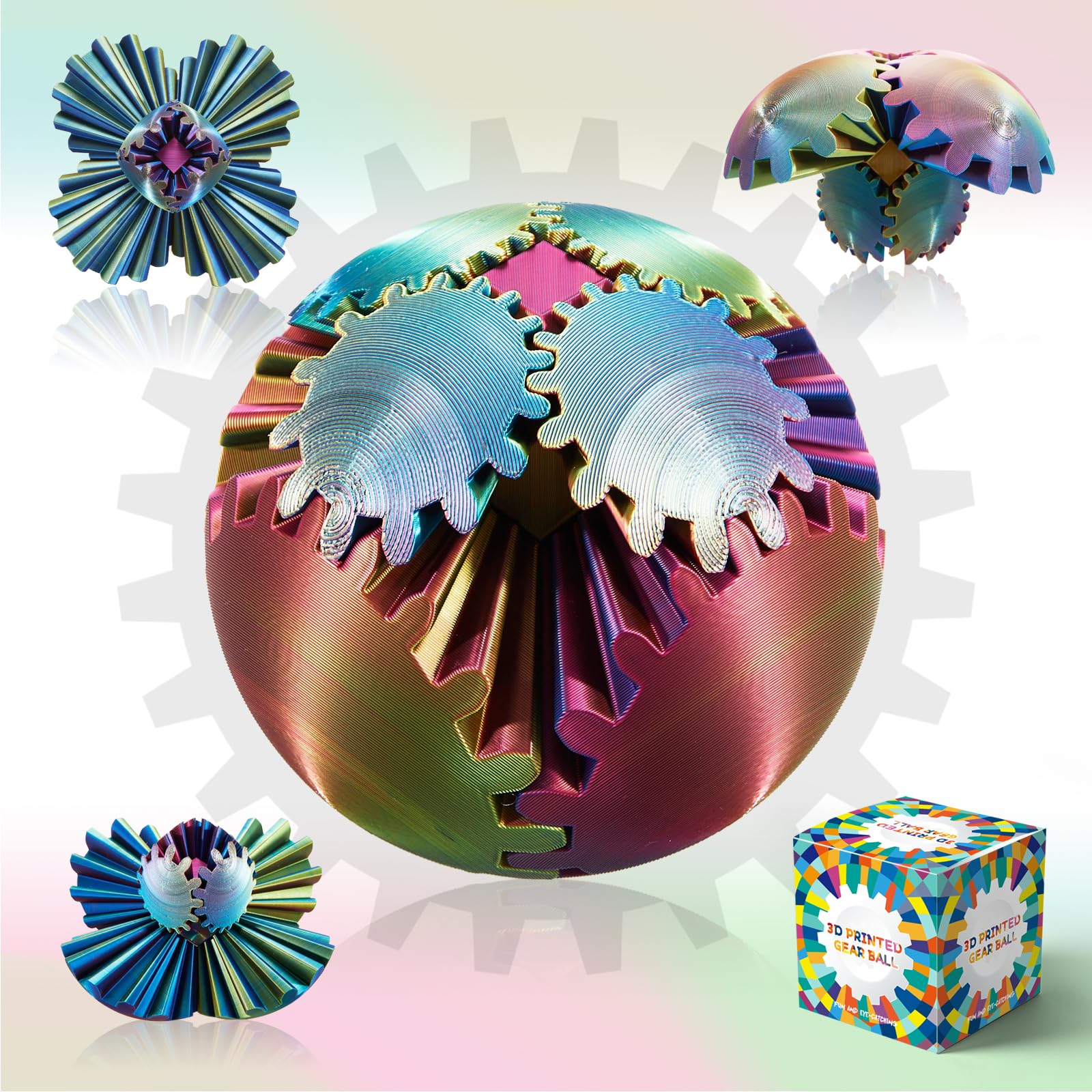 3D Printed Gear Ball - Steampunk Fidget Toy for Adults & Kids, Stress Relief Spin Cube, Easter Basket Stuffers | Perfect for Anxiety Relief, Office Desk Toys & Sensory Play