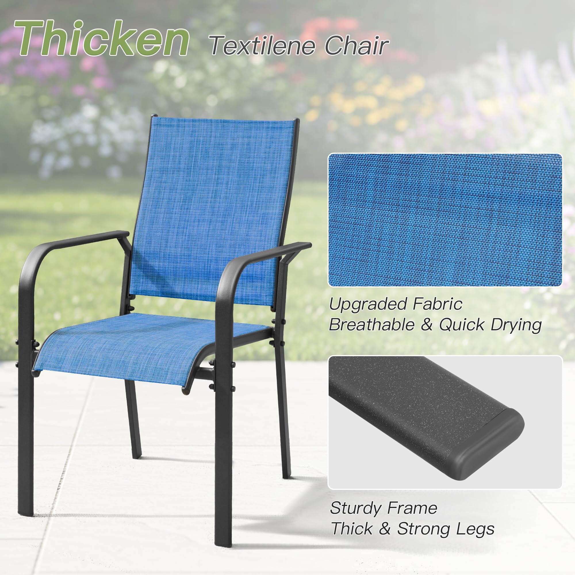 5-Piece Outdoor Patio Dining Set - Square Metal Table with 4 Textilene Chairs & Umbrella Hole - Perfect for Garden, Deck, Backyard, Balcony, Porch - Durable All-Weather Furniture for Entertaining & Relaxation