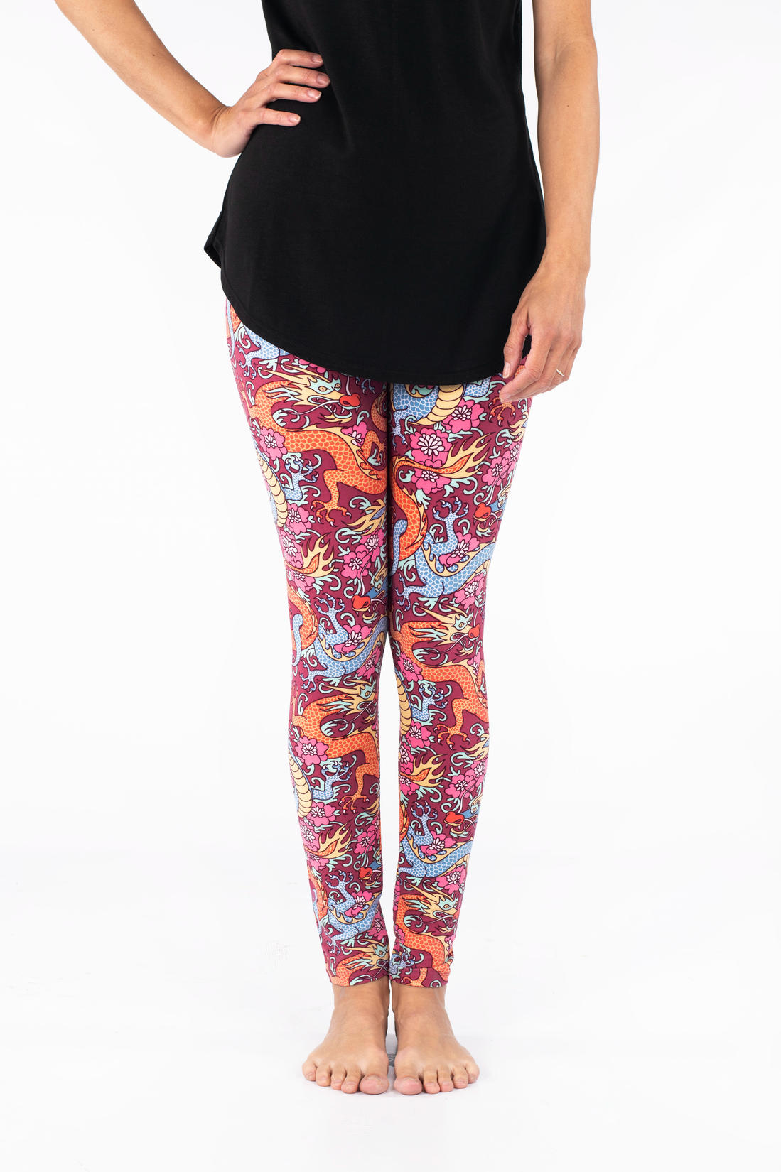 Snap Dragon Patterned Leggings - Stylish Floral Yoga Pants for Women, High Waisted Workout Tights - Perfect for Yoga, Gym, Running & Casual Wear
