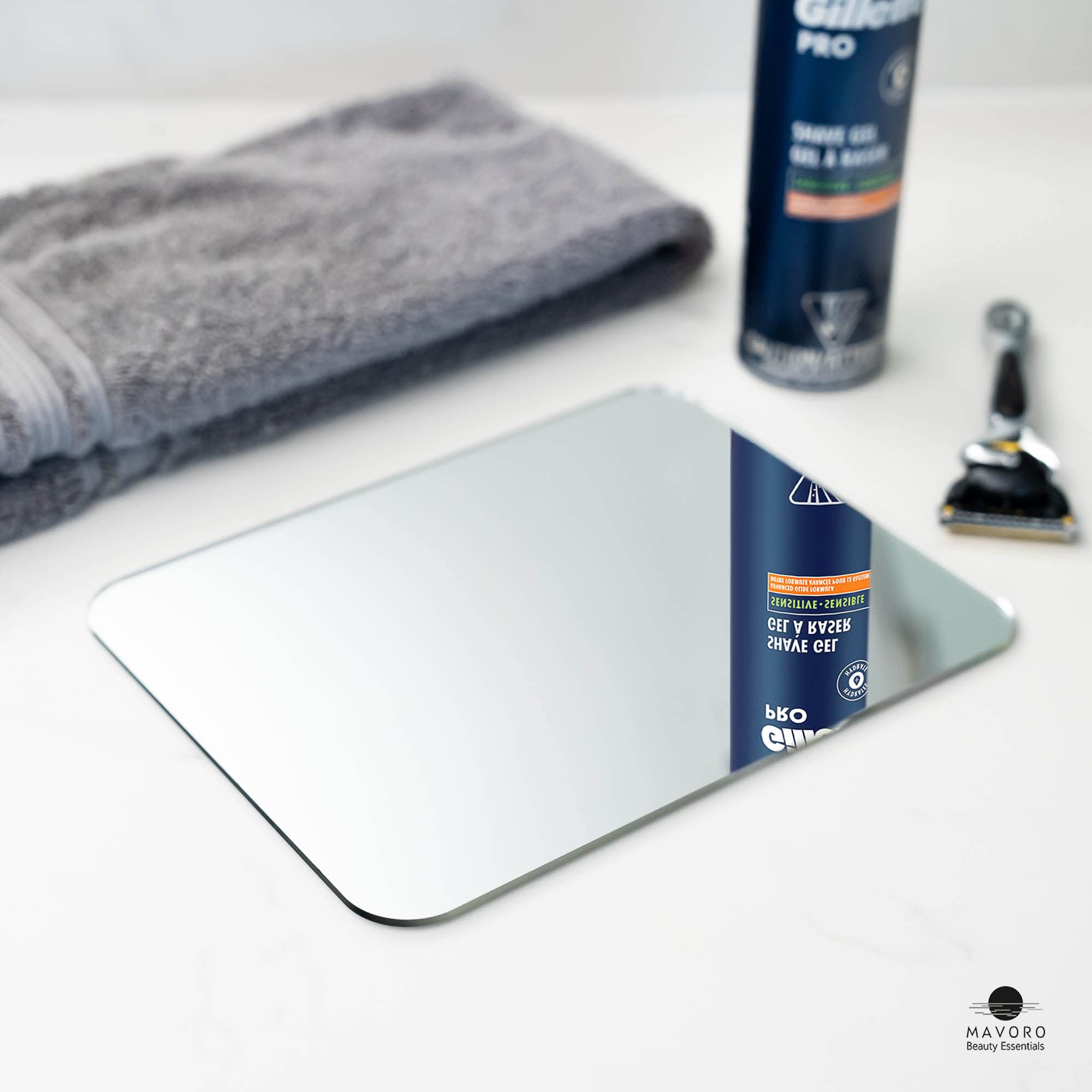 Premium Mavoro Shower Shaving Mirror - 7x9 Inch Unbreakable Acrylic Mirror with 3M Adhesive - Fog Resistant, Frameless Design, Peel & Stick Installation - Safe Glassless Mirror for Kids - Perfect for Bathroom, Gym Locker & Travel Use