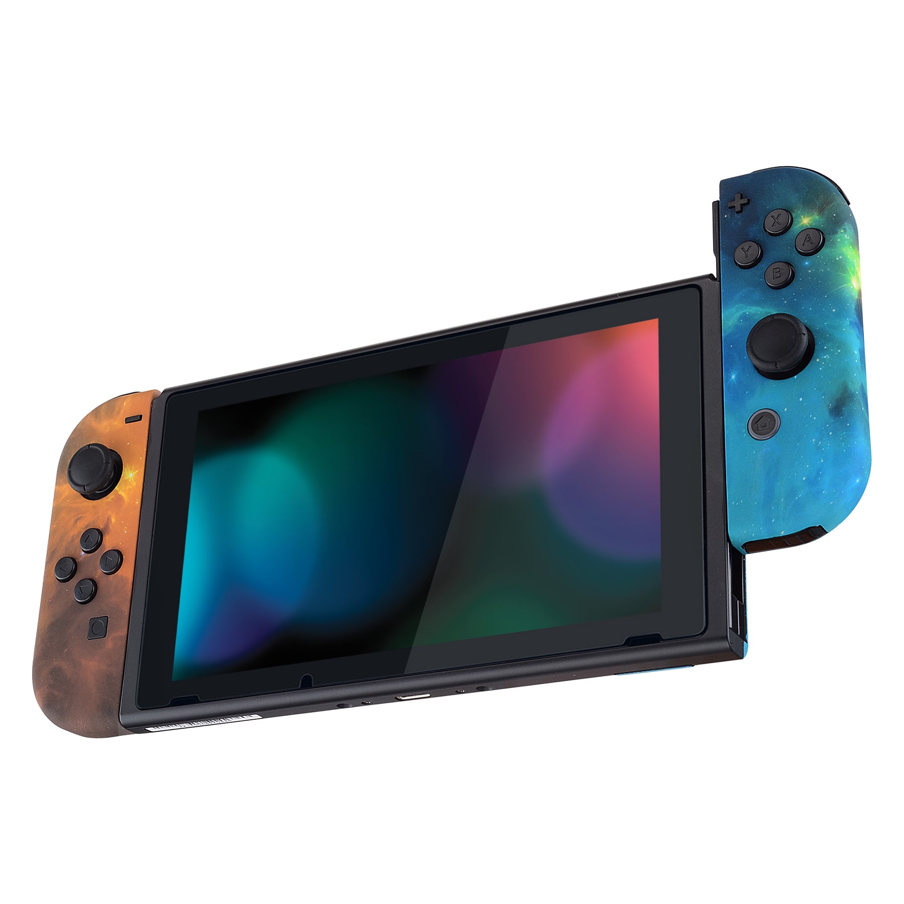 eXtremeRate Soft Touch Grip Gold Star Universe Back Plate Replacement Shell for Nintendo Switch & Joy-Con Controllers - Full Set Buttons, DIY Custom Housing for NS Console - Perfect for Gaming, Travel & Home Entertainment