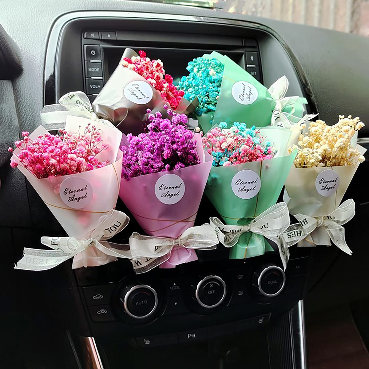 Dried Gypsophila Flower Car Aromatherapy Clip - Natural Car Air Freshener Vent Clip with Baby's Breath Bouquet for Women (Black) | Perfect for Car, Office & Home Decor