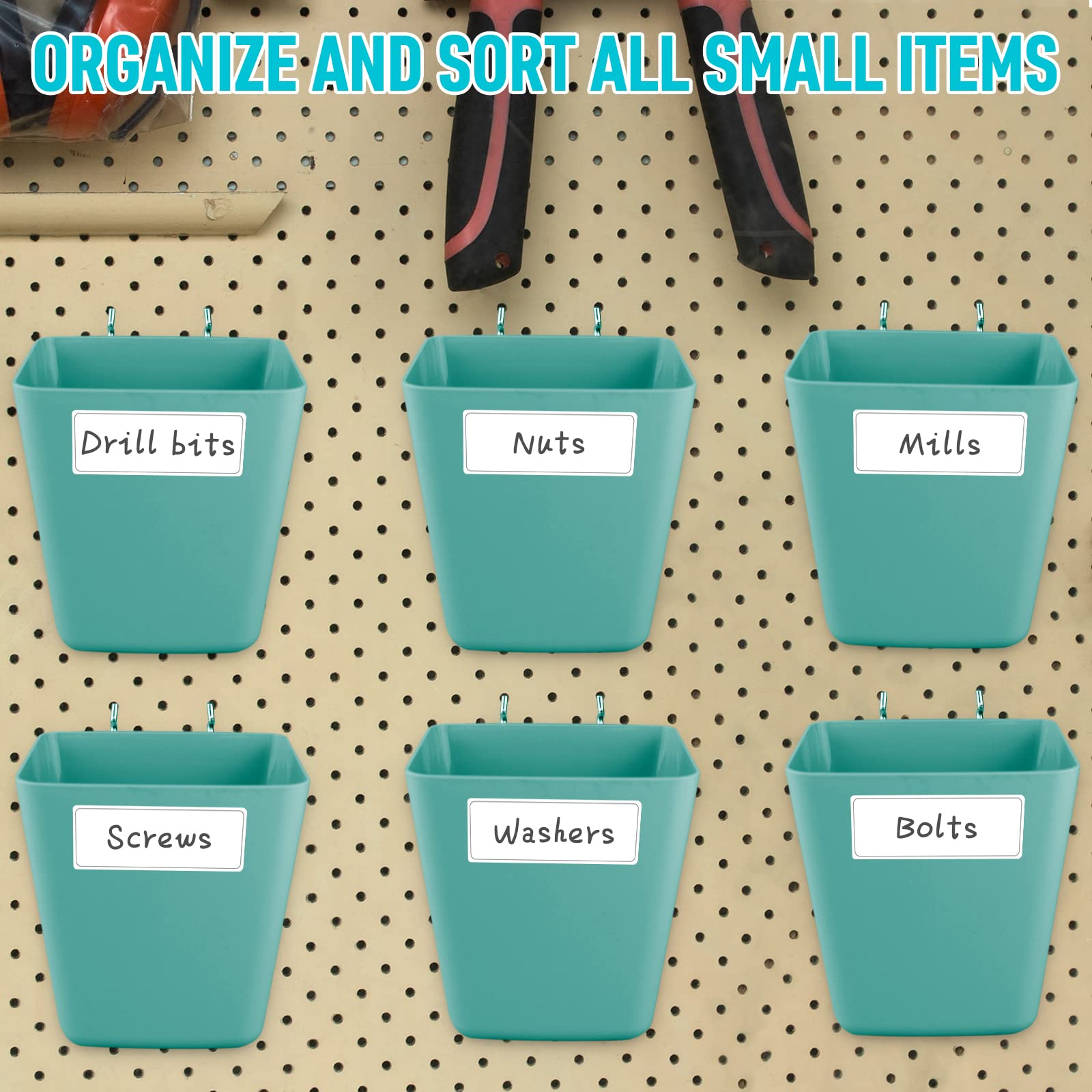 G.CORE Large Pegboard Storage Bins 6-Pack with Hooks - Square Pegboard Cup Holders for Garage, Workshop, Craft Room, Office & Kitchen Organization (Green) - Perfect for Tools, Craft Supplies & Home Organization