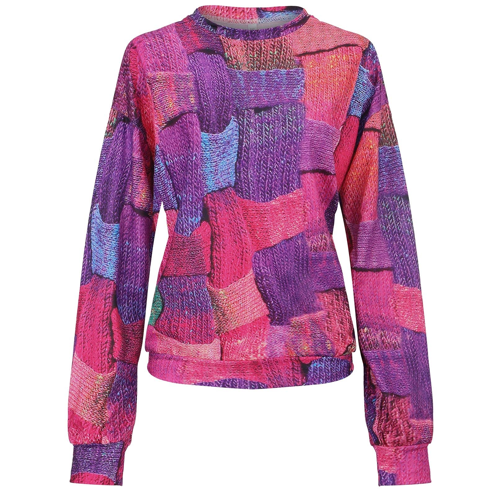 Funny Printed Long Sleeve Sweatshirt for Women - Round Neck Loose Pullover Stitching Design - Perfect for Casual Wear, Weekend Outfits & Gift Giving