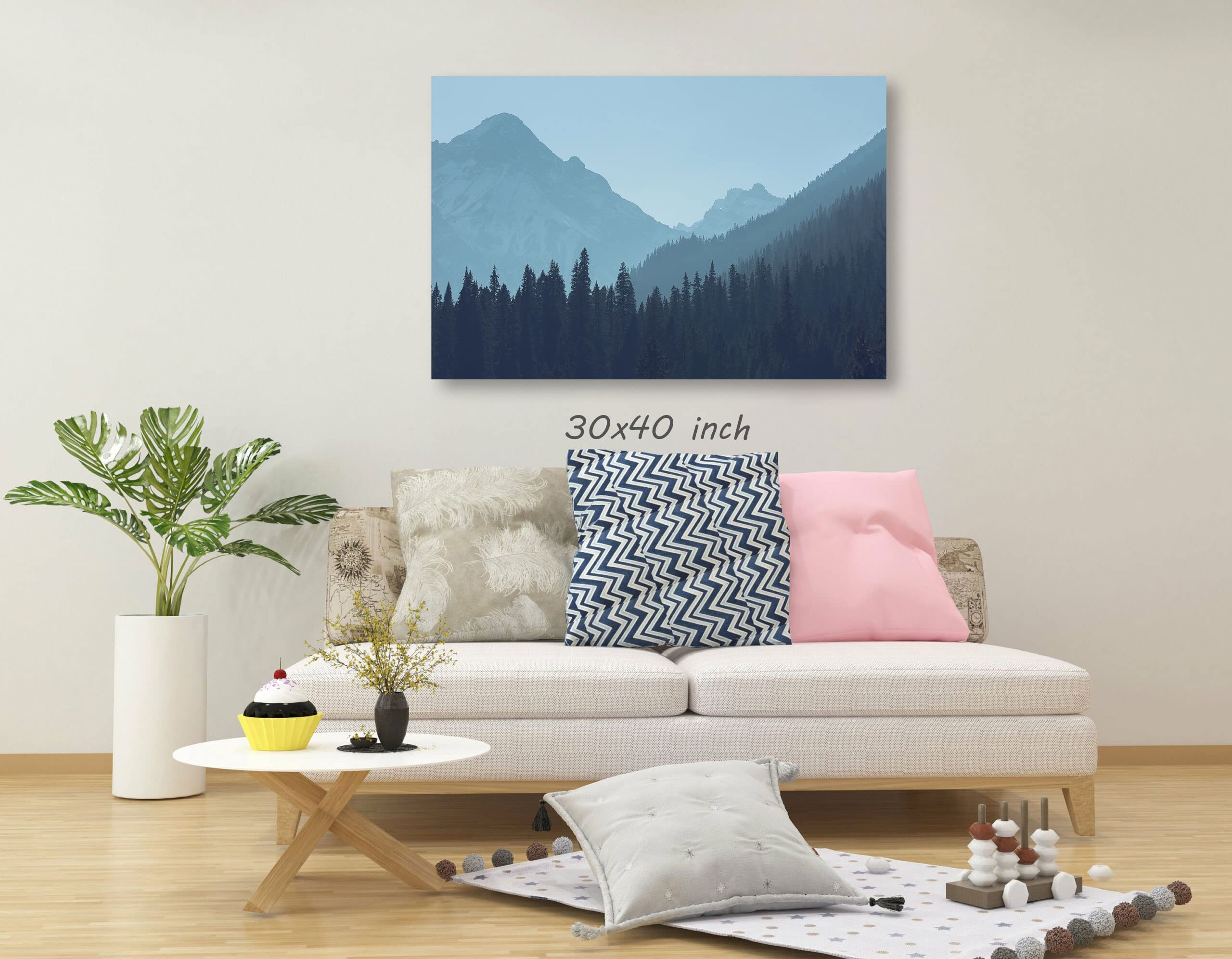 Foggy Mountain Landscape Canvas Wall Art - Framed Ready to Hang 15x22 Inch, Nature Inspired Home Decor for Living Room, Bedroom & Office - Perfect Gift for Housewarming & Holidays