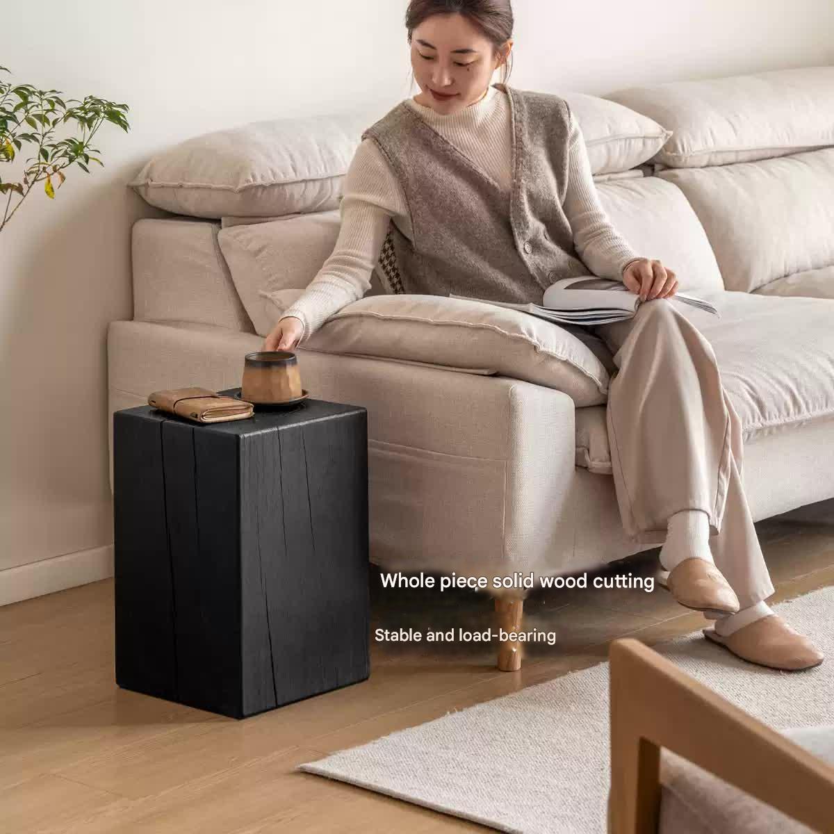 Pine Solid Wood Wabi Sabi Style Side Table - Handcrafted Natural Wood Nightstand for Bedroom, Living Room & Office - Rustic Minimalist End Table with Organic Texture