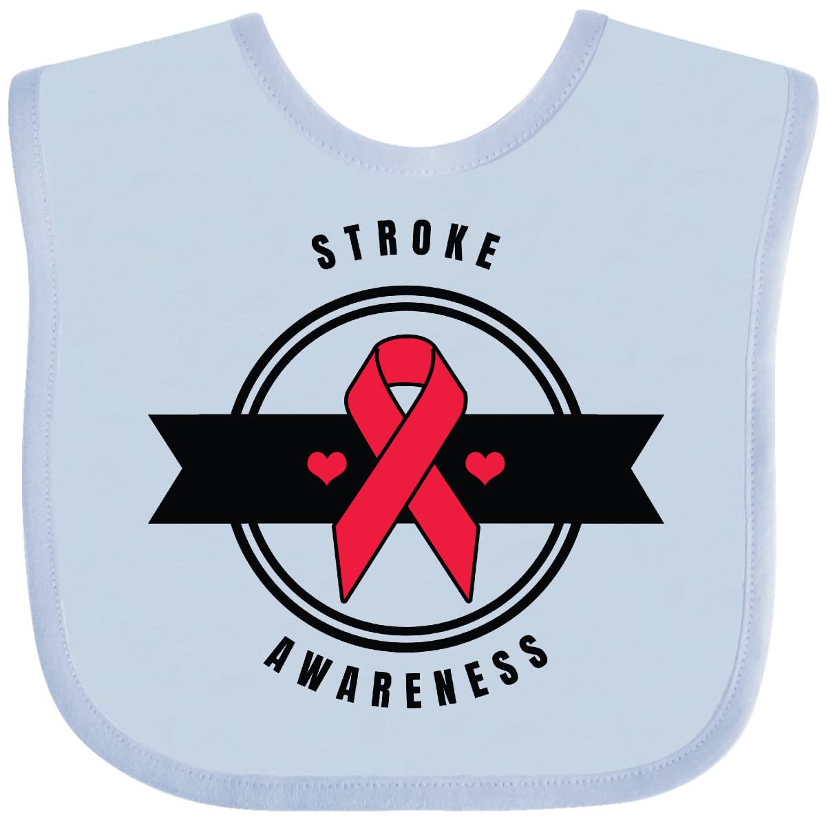 Inktastic Stroke Awareness Baby Bib with Red Ribbon & Banner - Soft & Comfortable for Infants, Perfect for Feeding, Playtime & Special Occasions