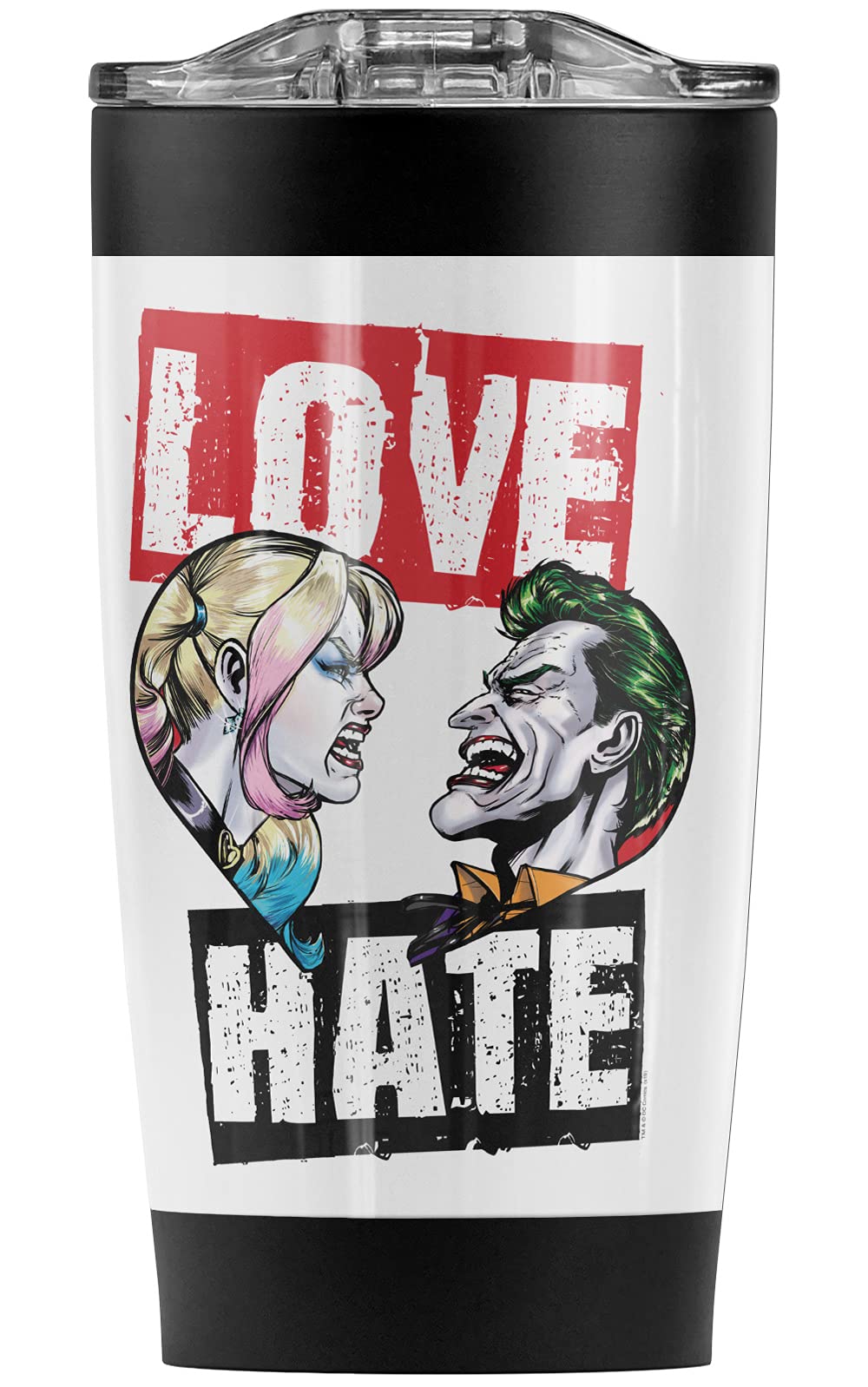 Harley Quinn Joker Love Hate Stainless Steel Tumbler 20oz - Vacuum Insulated Double Wall Coffee Travel Mug with Leakproof Lid - Keeps Hot & Cold for Hours - Perfect for Office, Gym, Commuting & Outdoor Adventures