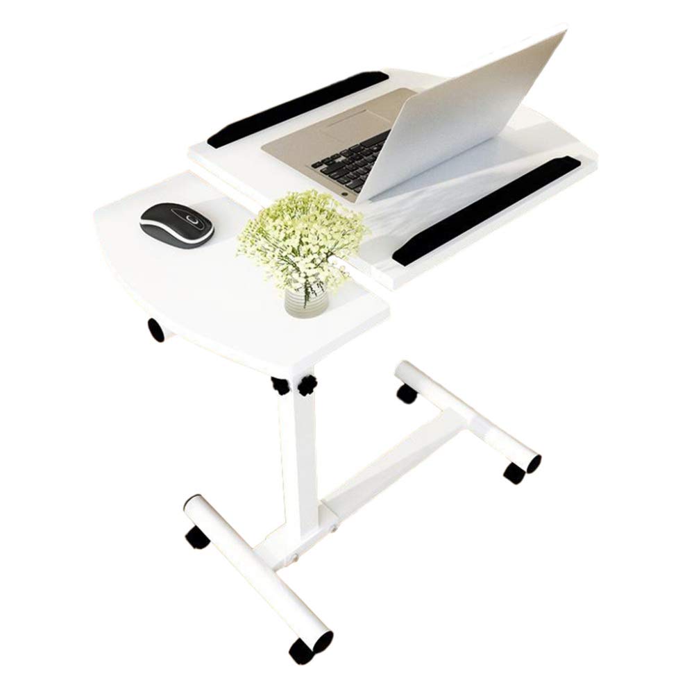 LIULIFE Adjustable Laptop Stand with Mouse Pad - Portable Rolling Computer Desk Cart with 360° Swivel & 180° Tilt, Lockable Wheels (White) - Perfect for Home Office, Study, and Workspace Mobility