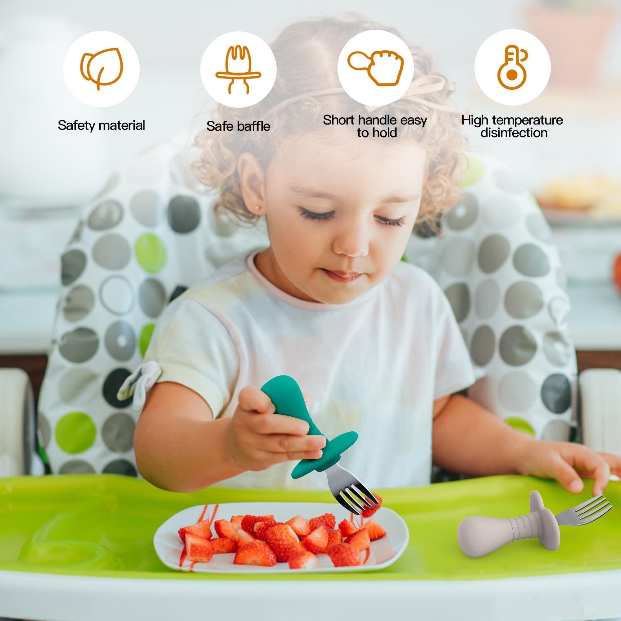 **Toddler Forks for Self Feeding - Stainless Steel Baby Utensils with Soft Silicone Handle, BPA-Free & Anti-Choke Design - Safe Kids Silverware Set (Pink) - Perfect for Toddler Meals, Daycare & Travel**