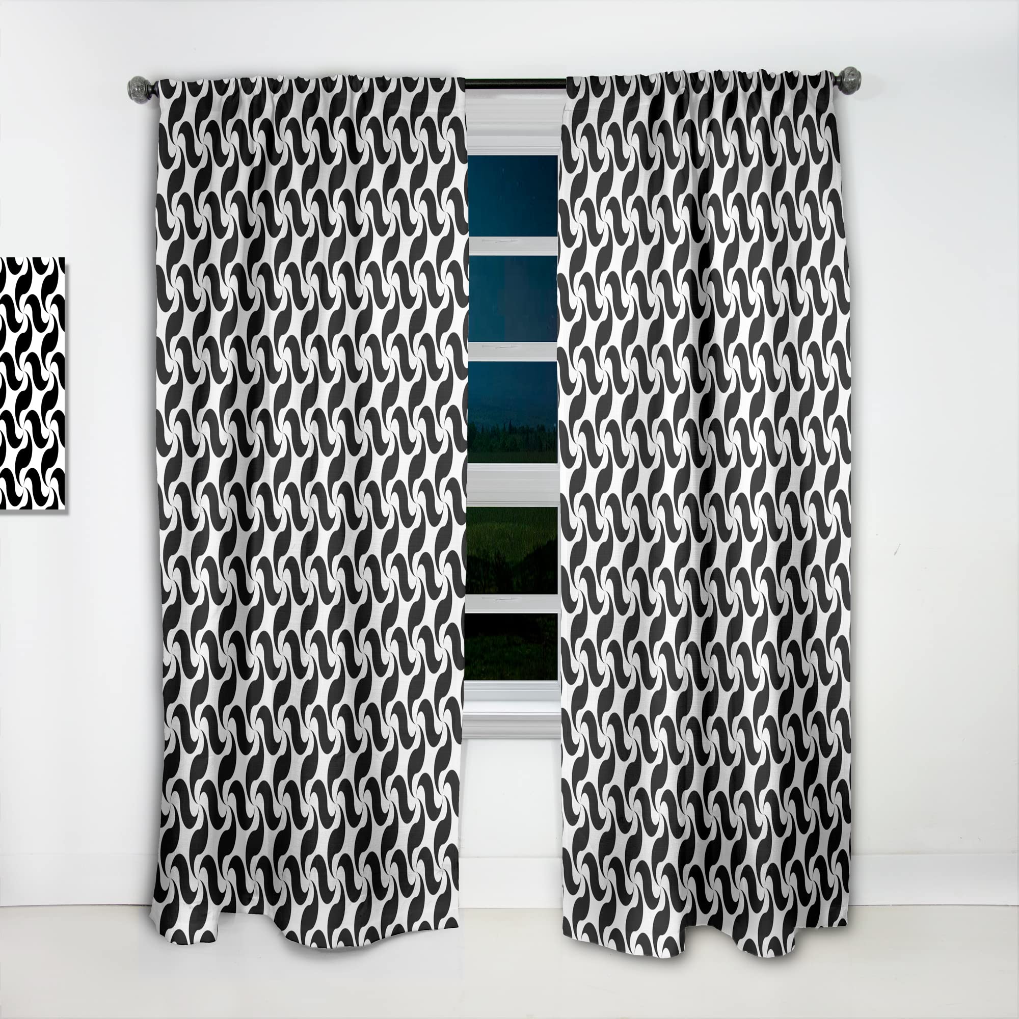 DesignQ Monochrome Geometric Pattern IV Thermal Insulated Curtains - Single Panel 52x84 - Blackout Drapes for Bedroom & Living Room - Perfect for Home Decor & Light Control