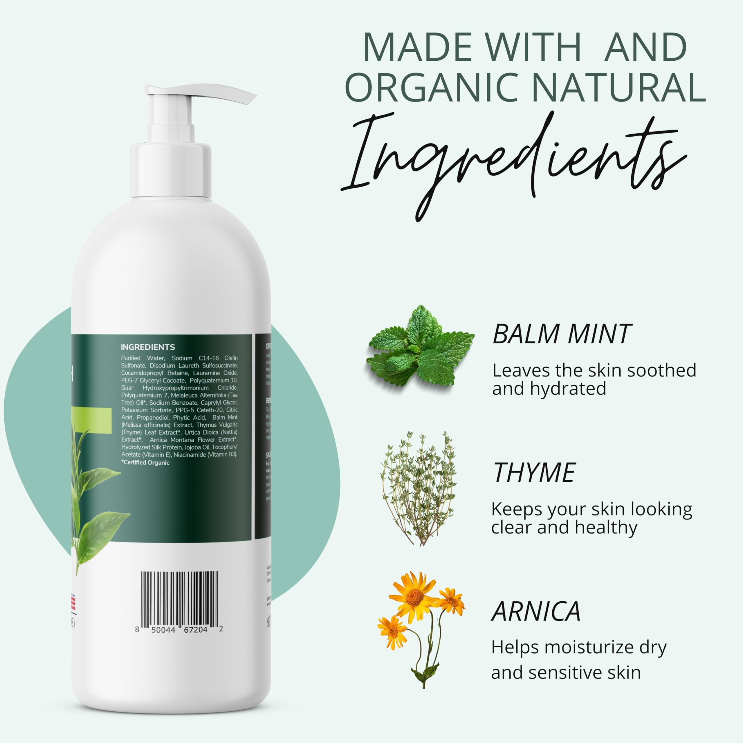 Tea Tree Oil & Mint Body Wash for Men & Women - Deep Cleansing, Antifungal & Antibacterial - Fights Body Odor, Athlete's Foot, Ringworm - Soothes Skin Irritations - 16 Fl Oz (Pack of 2) - Perfect for Gym, Sports & Daily Shower Routine