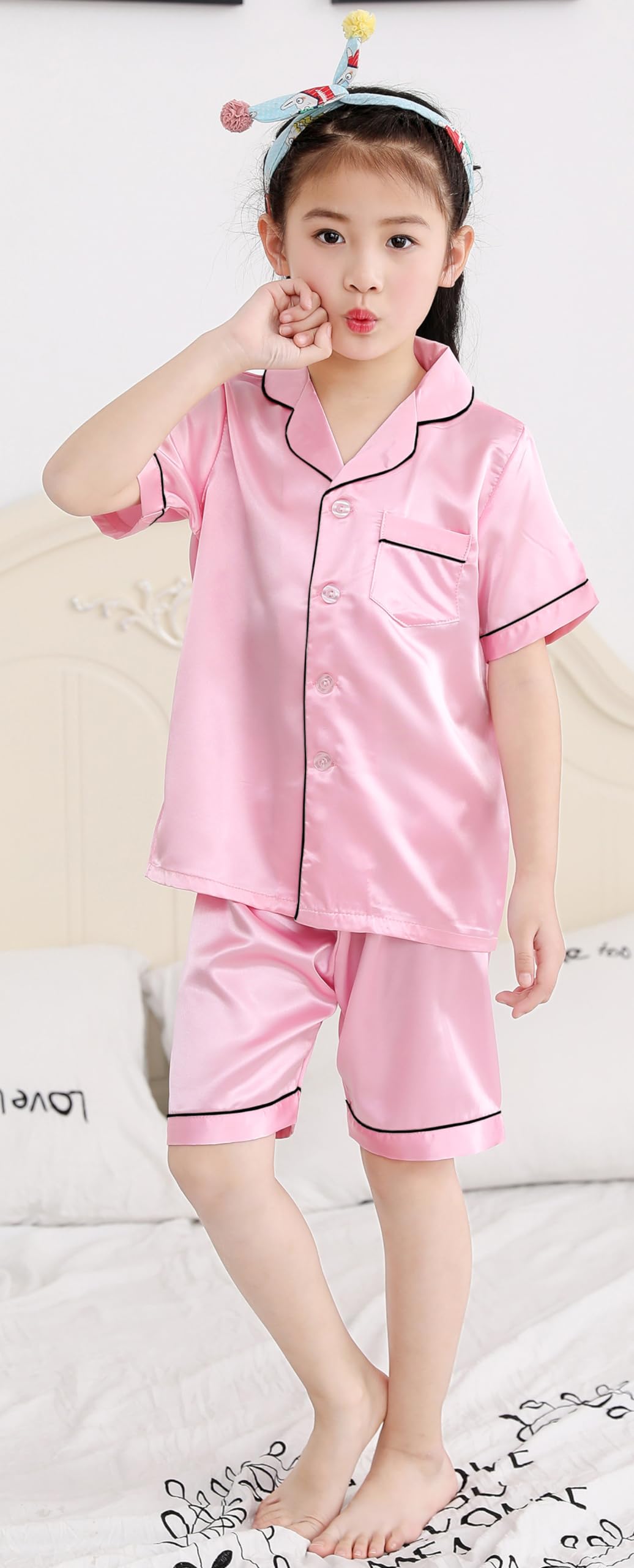 Kids Silk Pajamas Set - Long Sleeve Button-Down Sleepwear for Girls & Boys | Cozy Bedtime & Lounge Wear