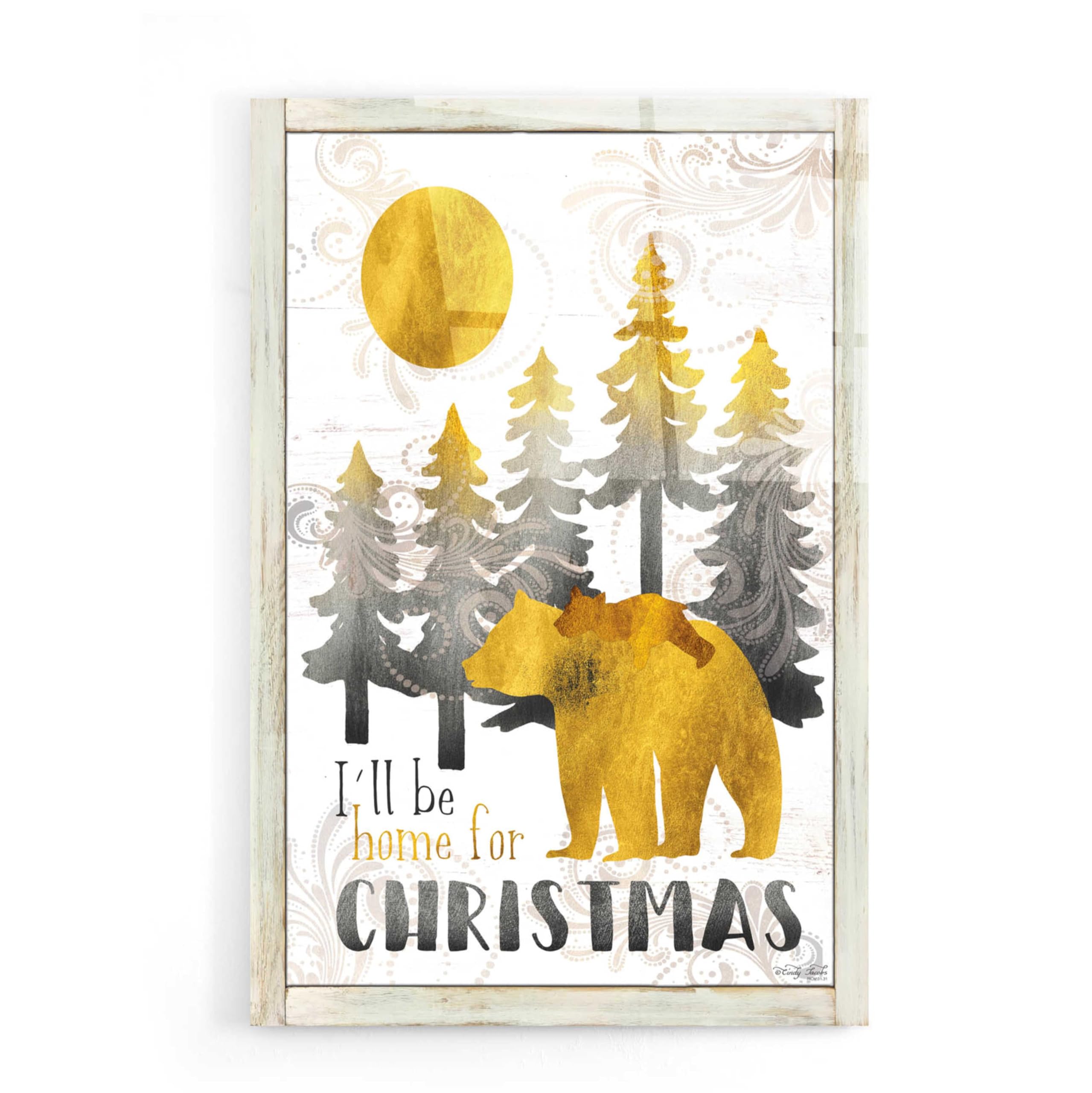 Merry Christmas and Happy New Year Bear Family Acrylic Glass Wall Art - 16x24 Inch Holiday Decor by Cindy Jacobs - Perfect for Living Room, Bedroom & Office Christmas Decoration