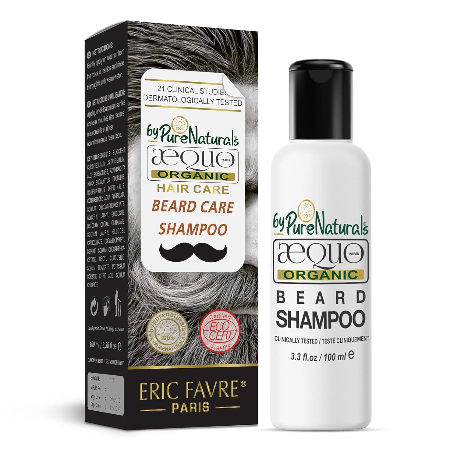 **Aequo Organic Beard Wash & Shampoo - Paraben-Free with Aloe Vera & Rosemary for Frizz-Free Beard Care - 100ml - Ideal for Daily Grooming & Softening**