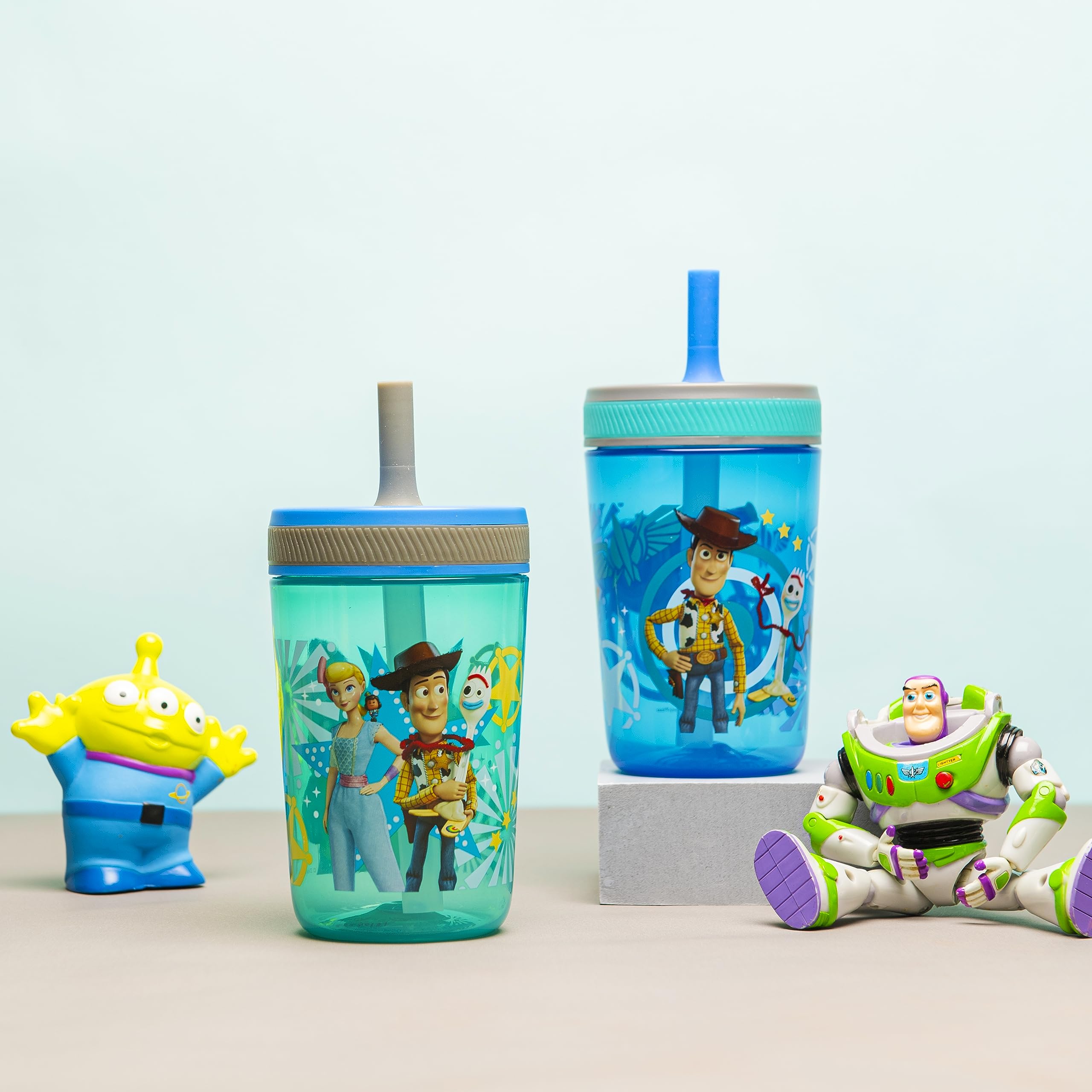 **Zak Designs Kelso 15 oz Tumbler Set (Toy Story 4 - Woody & Buzz 2-Piece Set) - Leak-Proof Toddler Cup with Screw-On Lid & Straw, Durable Plastic & Silicone - Perfect for Kids' Drinks, School, Travel & Outdoor Activities**