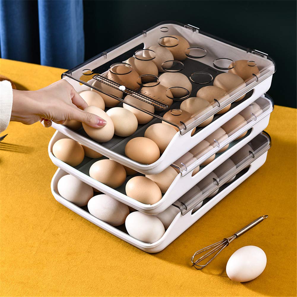 21-Grid Auto-Scrolling Refrigerator Egg Holder - Stackable Anti-Slip Clear Plastic Deviled Egg Storage Tray | Perfect for Kitchen Organization, Easter Decor & Party Serving