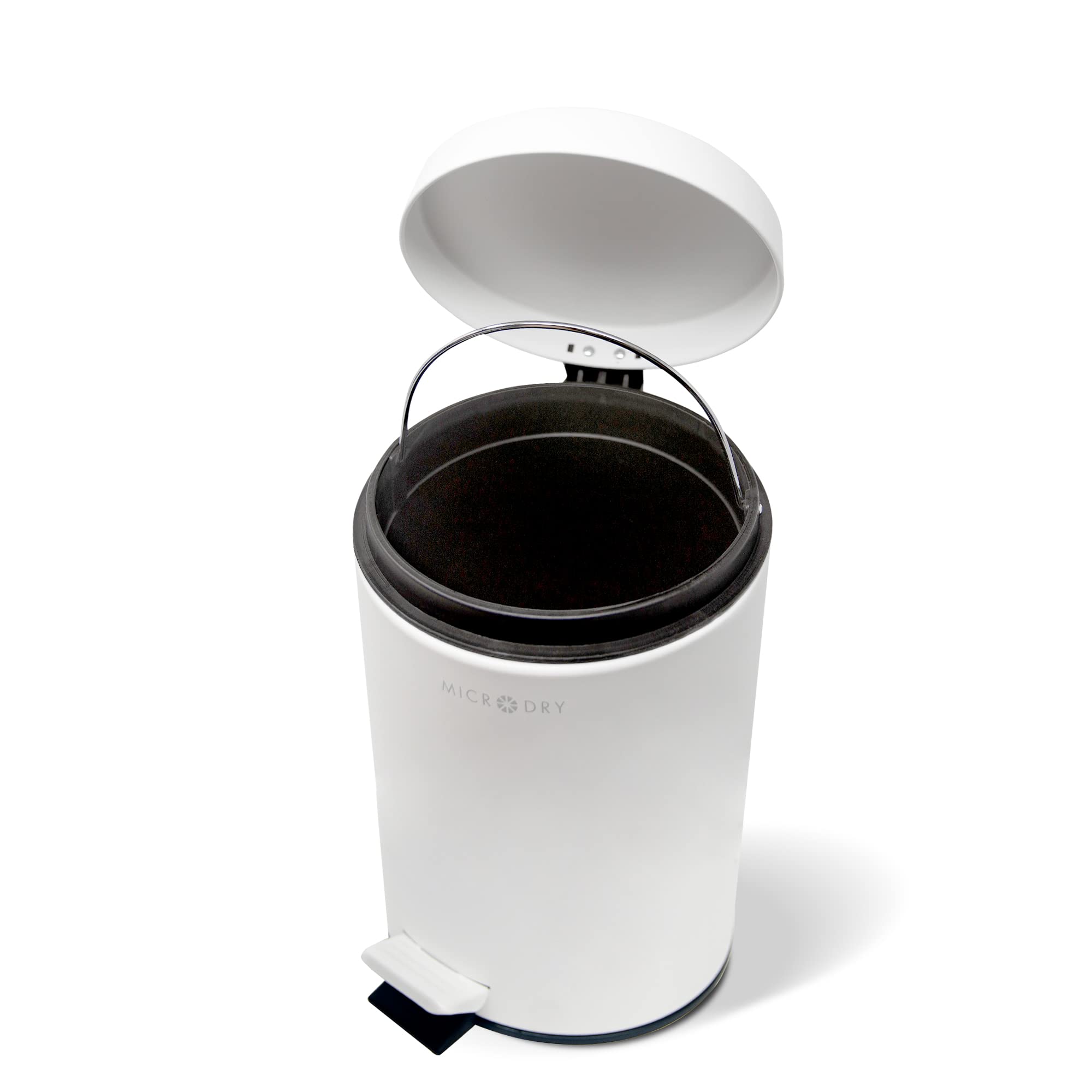 MICRODRY 5-Liter Round Step Trash Can with Slow Close Lid - Rust-Resistant Kitchen & Bathroom Garbage Bin with Inner Bucket - Perfect for Small Spaces, Office, Dorm, or Laundry Room (White)