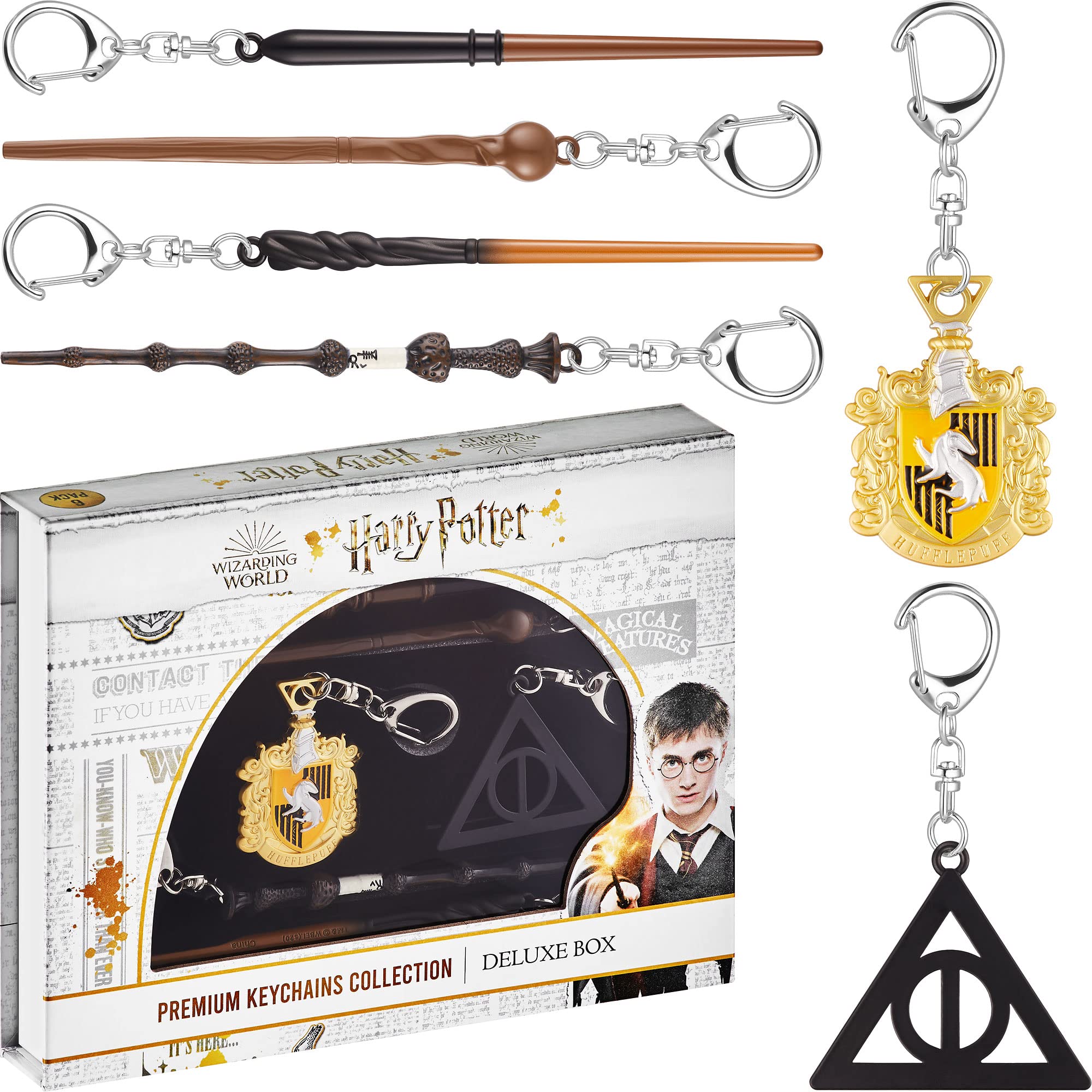 Harry Potter Keychain Set - 6 Pc. Collectible Wand Charms with Minerva McGonagall, Remus Lupin & Neville Longbottom - Official Harry Potter Merchandise & Gifts for Fans - Perfect for Cosplay, Parties & Collectors