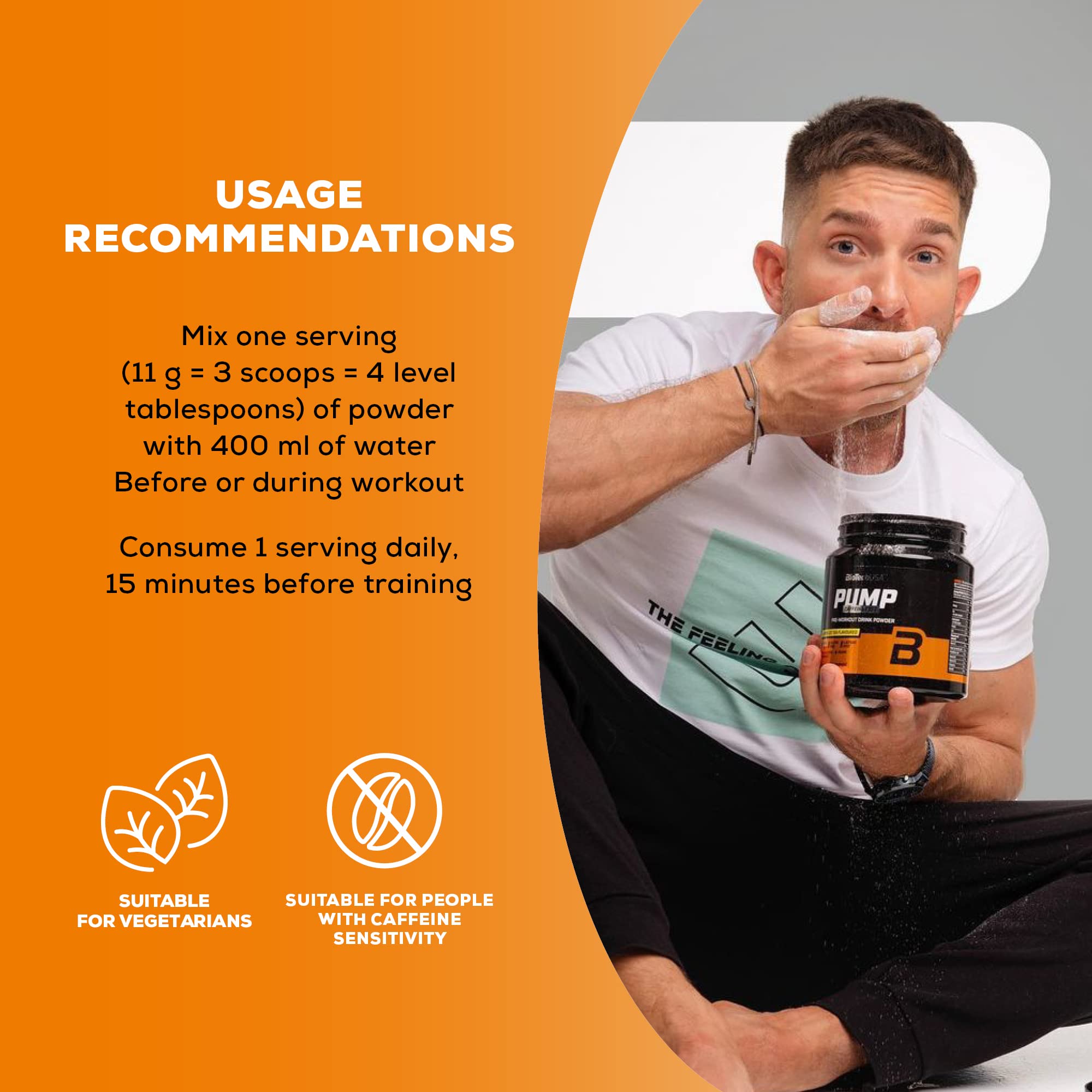 BioTechUSA Pump Caffeine Free Pre-Workout Powder - Lemon Ice Tea Flavor, 330g | Boost Energy & Performance for Gym, Fitness & Bodybuilding | Vegan & Gluten Free Supplement