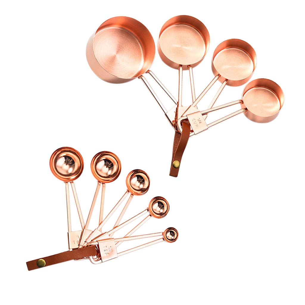 9-Piece Stainless Steel Measuring Cups and Spoons Set - Stackable for Baking, Cooking & SCO - Rose Gold Kitchen Essentials for Home Bakers & Professional Chefs